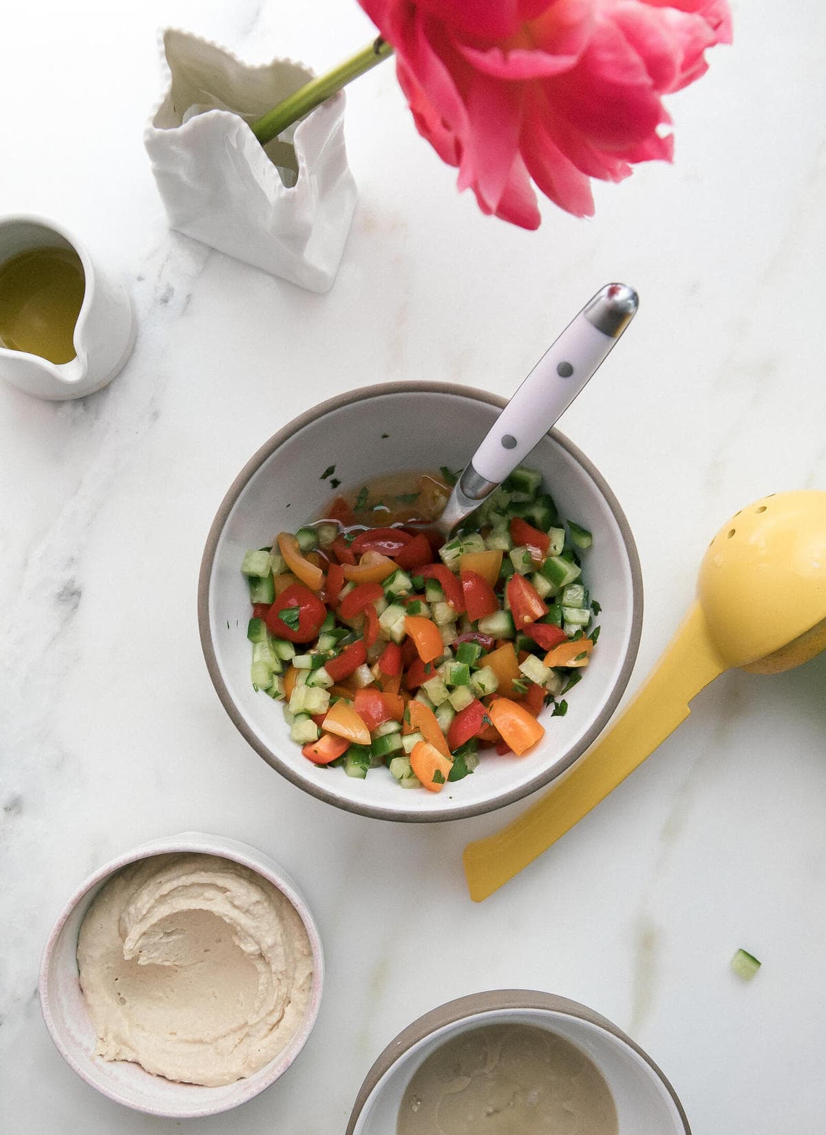 Israeli salad in bowl. 