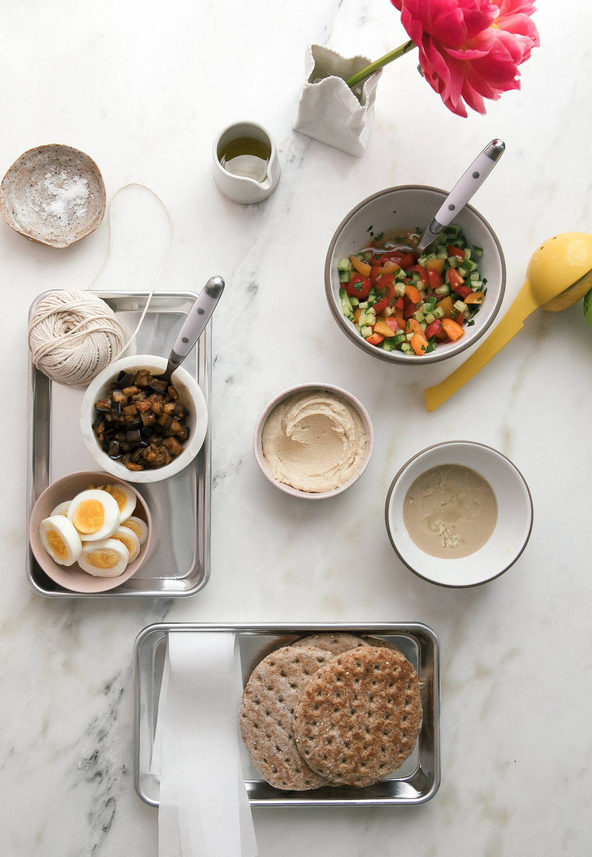 Ingredients for a sabich sandwich. 