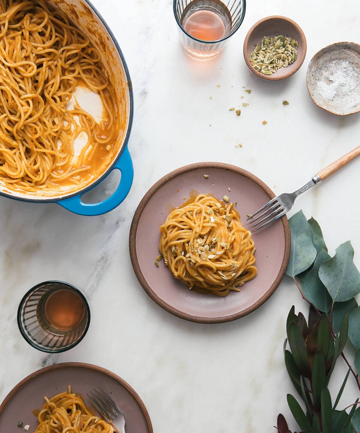 Chorizo Spiced Pumpkin Pasta on a plate. 