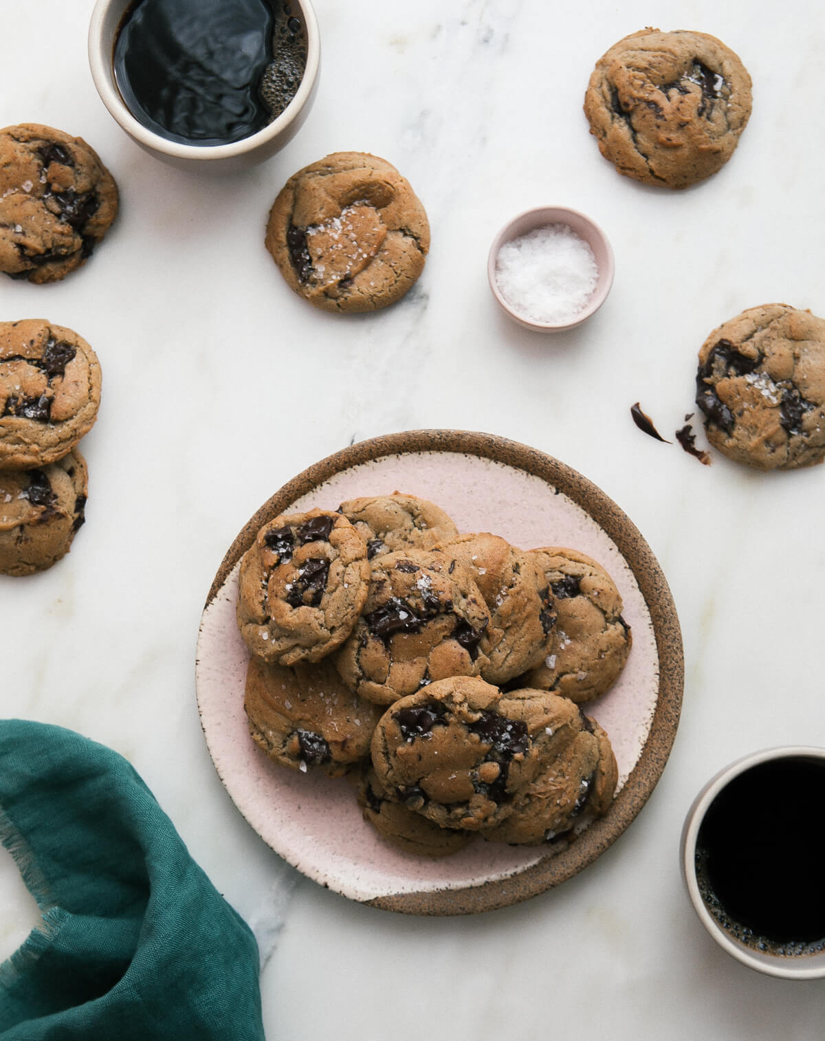 Espresso Chocolate Chip Cookies on a plate. 