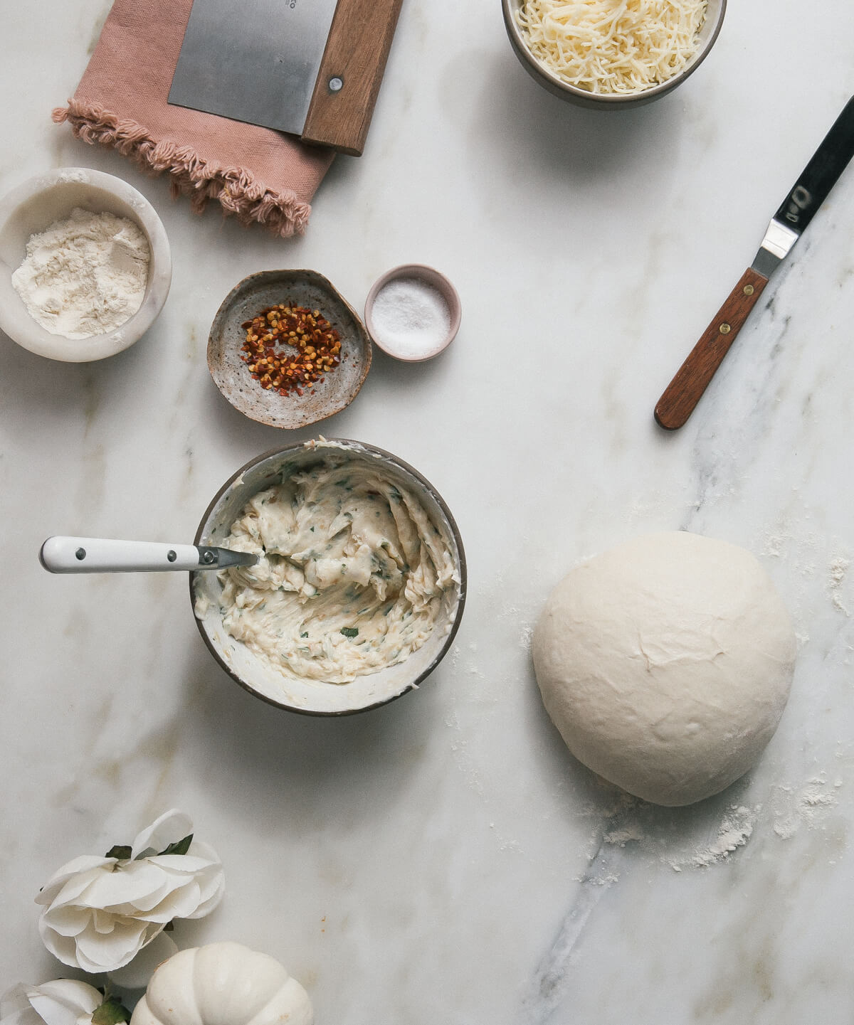 Ingredients for Cheesy Roasted Garlic Knots. 