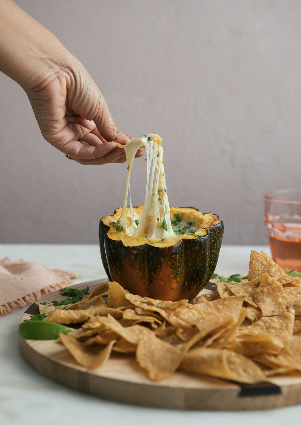 acorn squash pasilla chile queso fundido