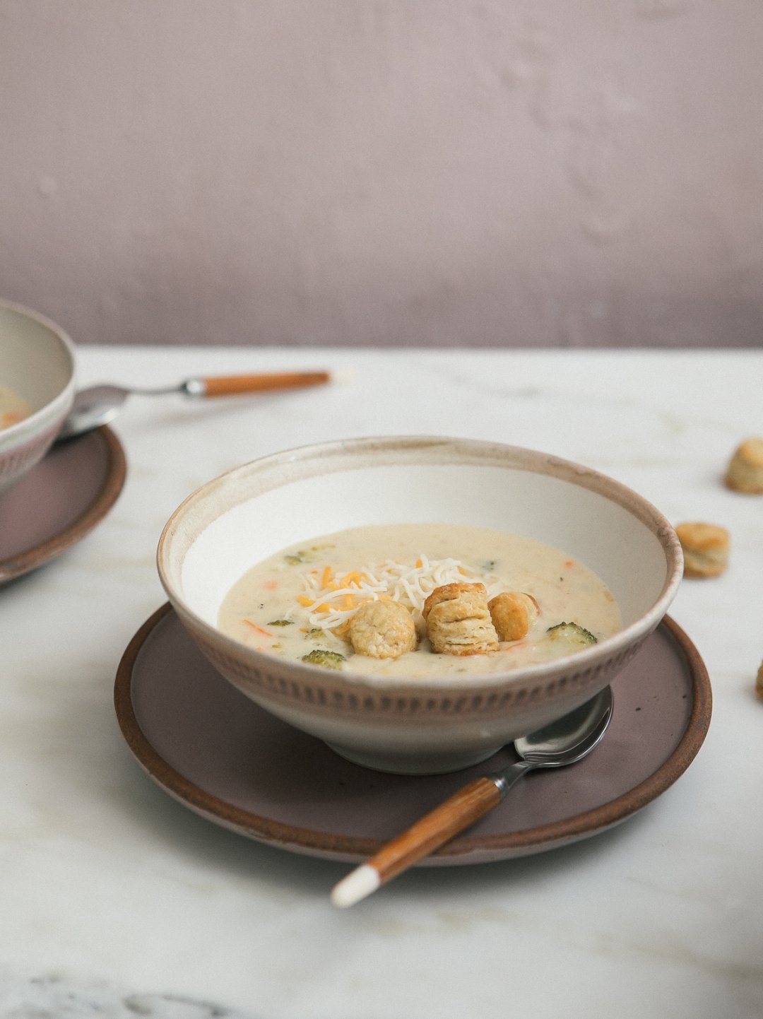 Broccoli Cheddar Soup with Baby Biscuits A Cozy Kitchen