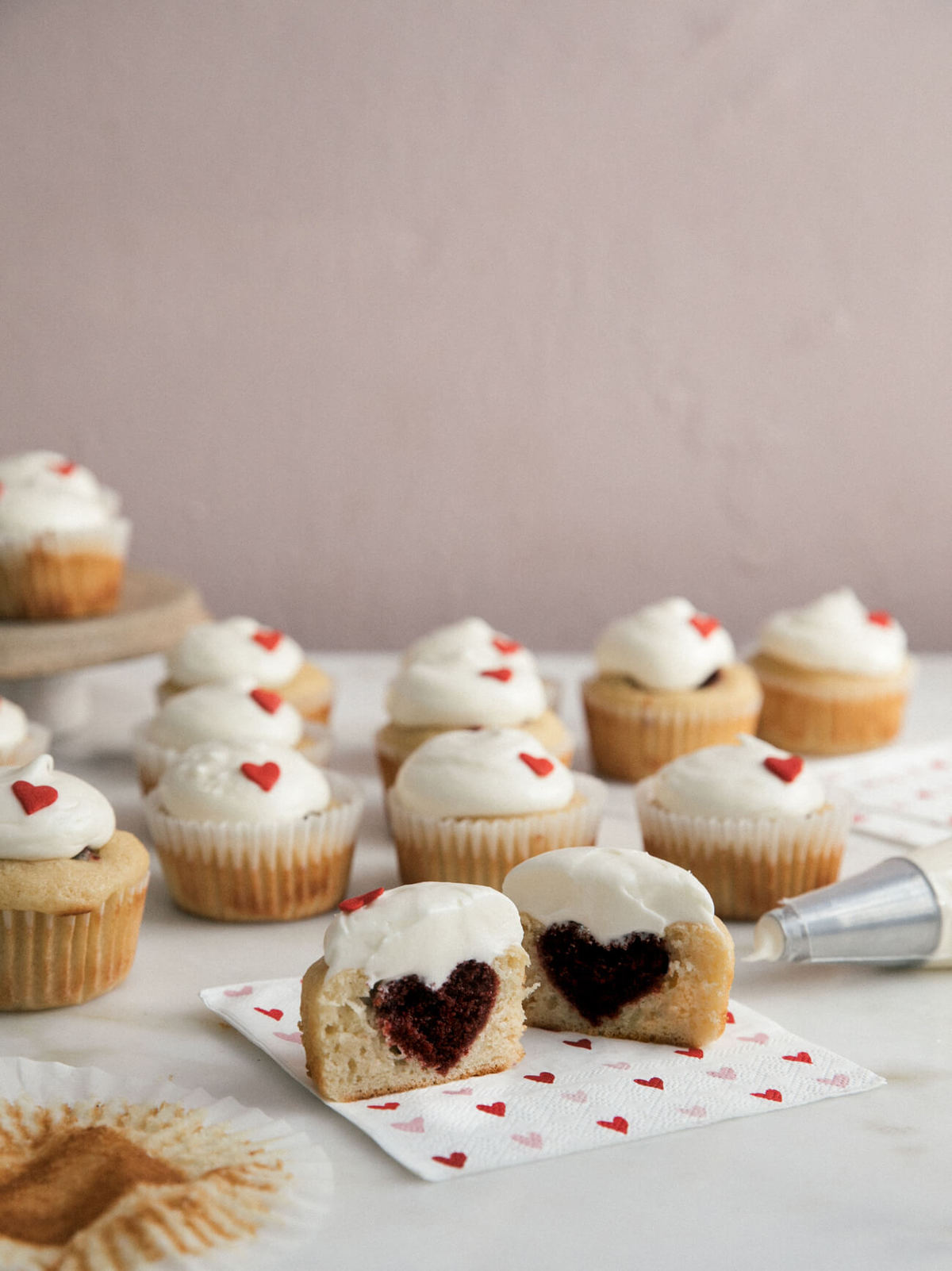 Red Velvet Heart Surprise Cupcakes 