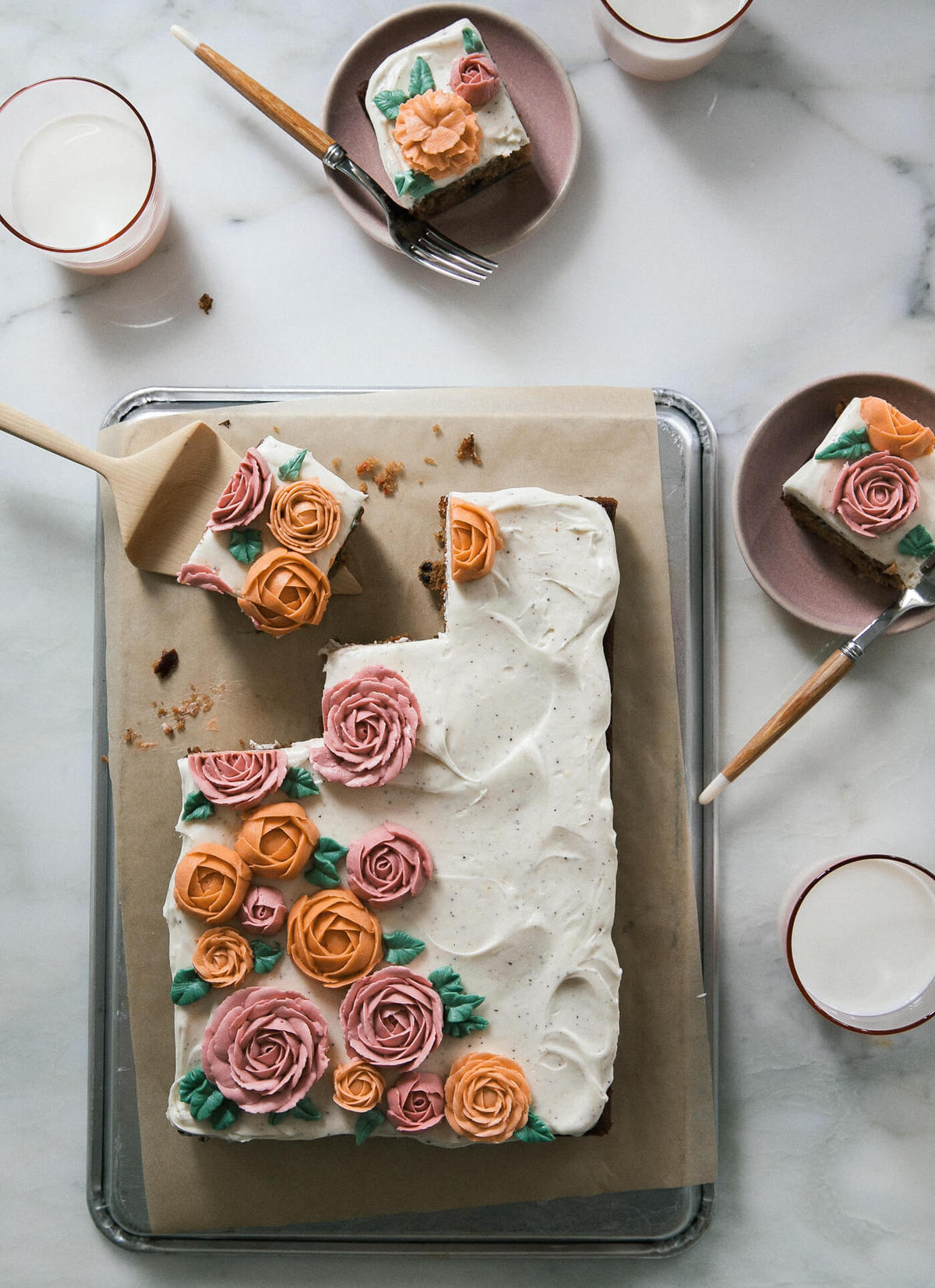 Carrot Sheet Cake with Buttercream Flowers.