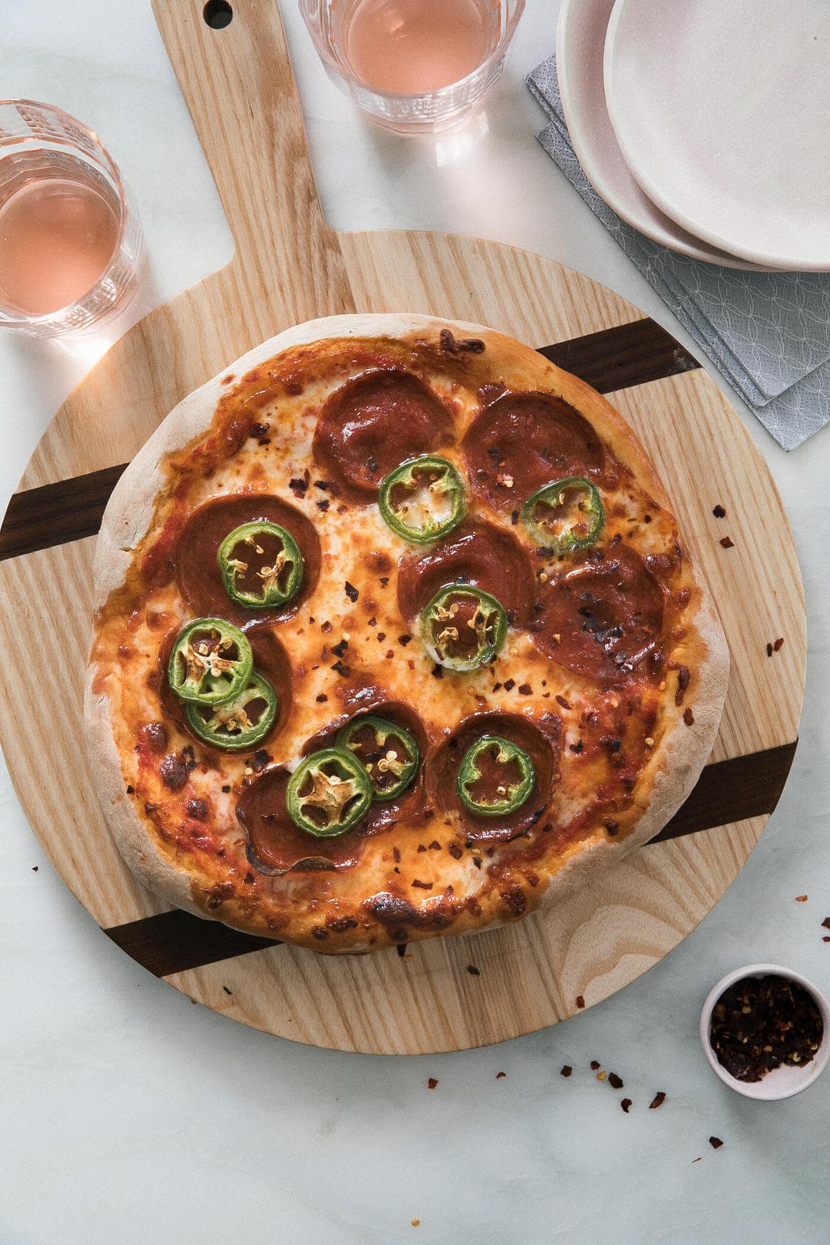 Sheet Pan Pizza with Pepperoni, Olives and Peppers