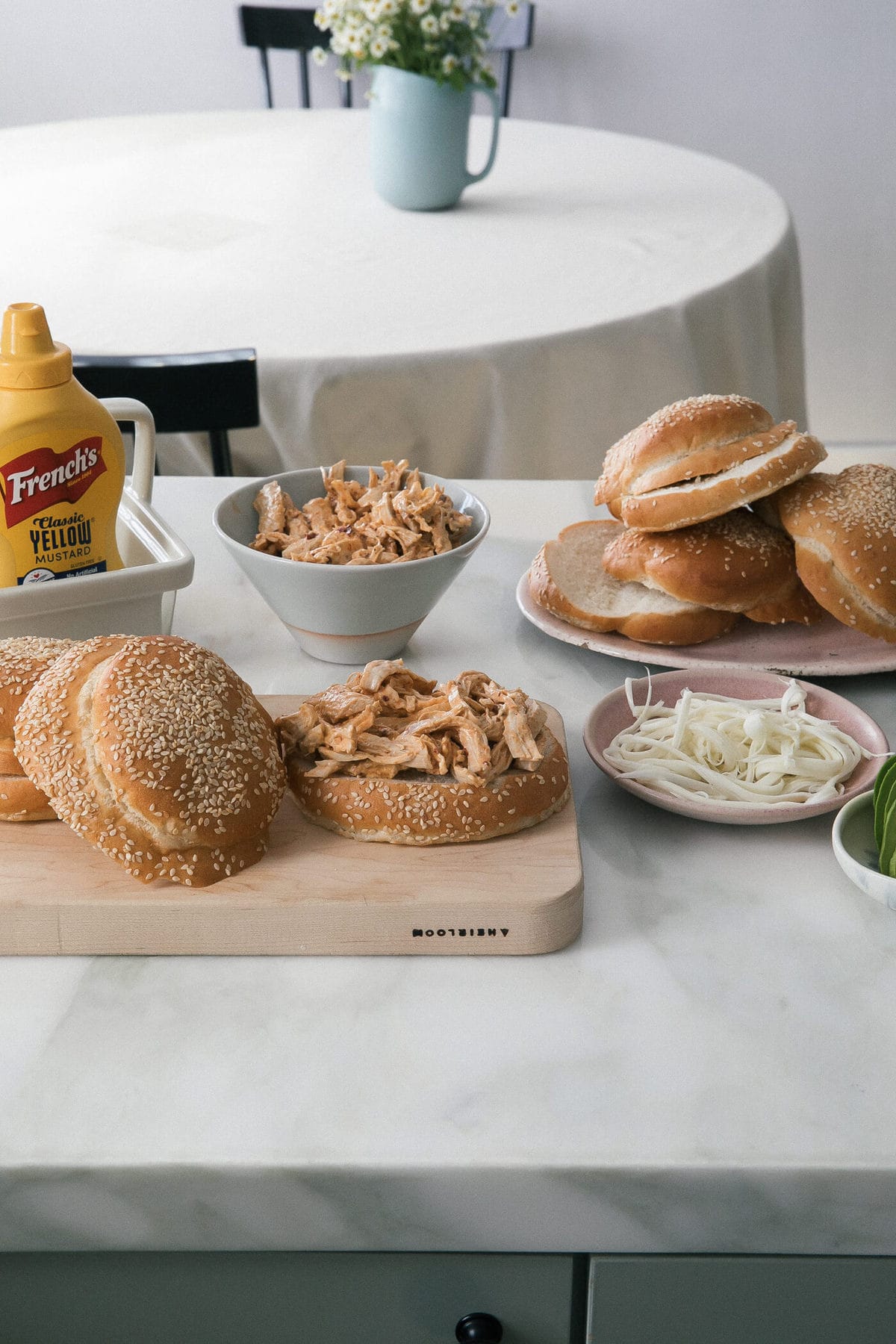 Cemitas being assembled. 