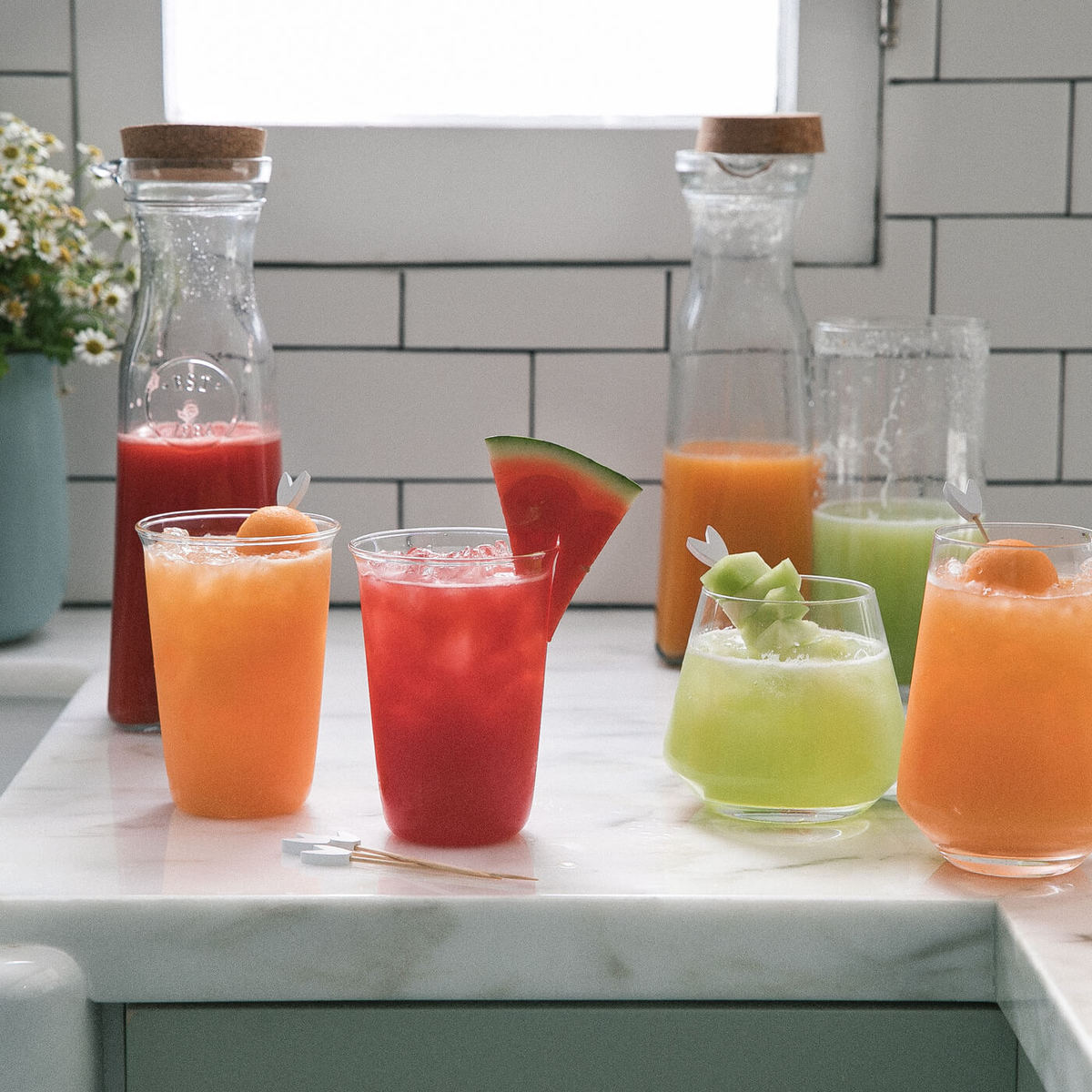 Aguas Frescas in different glasses. 