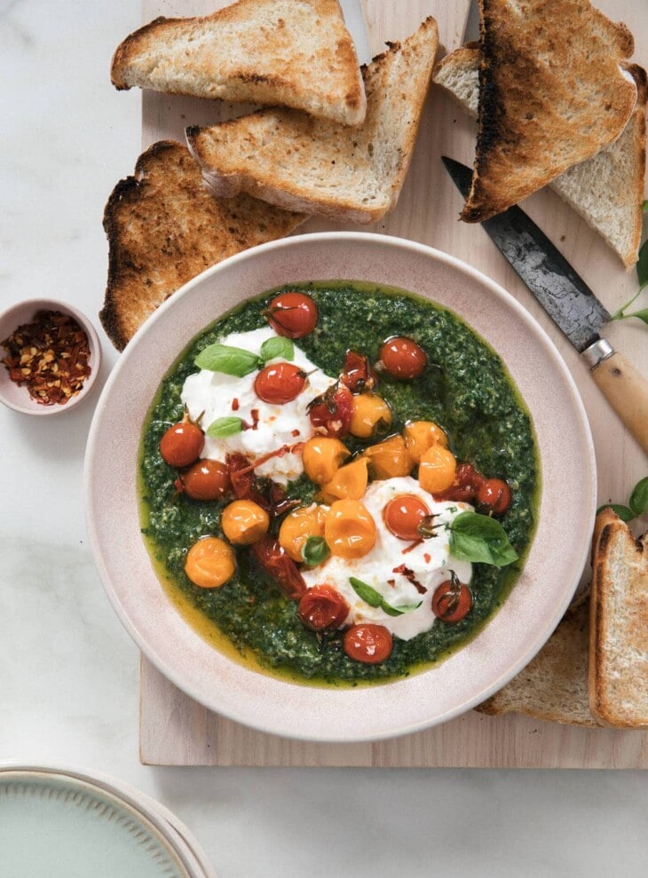 Tomato Confit with Burrata and Pesto A Cozy Kitchen