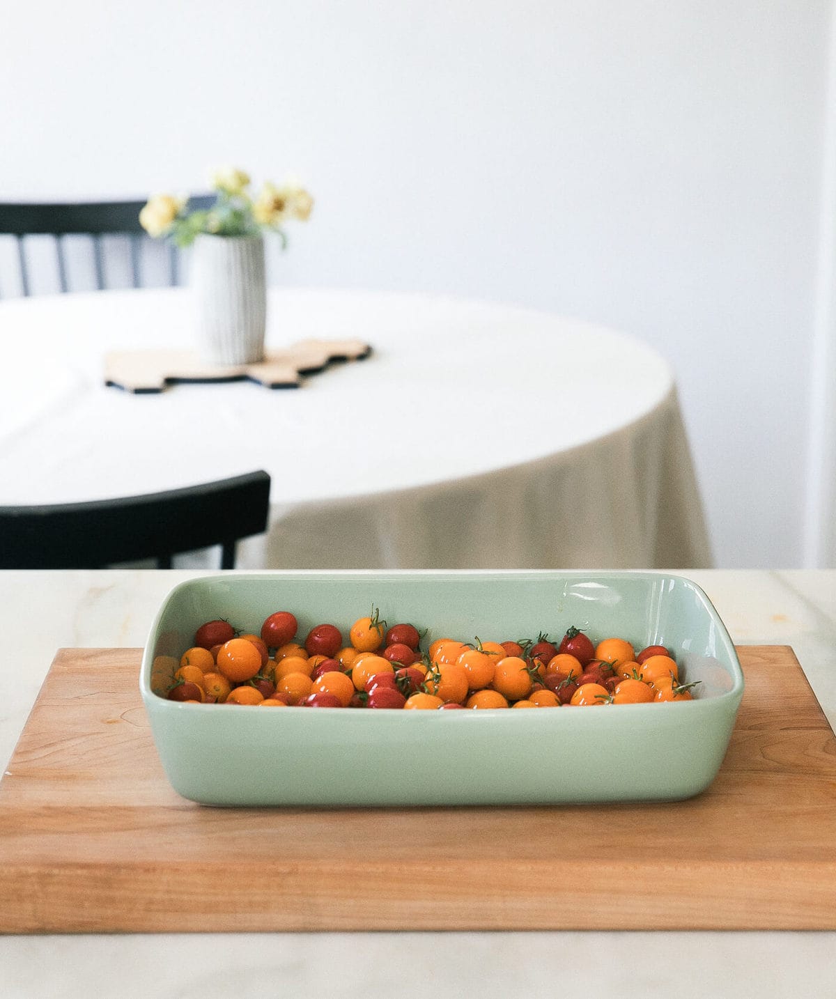 Casserole dish with tomatoes. 