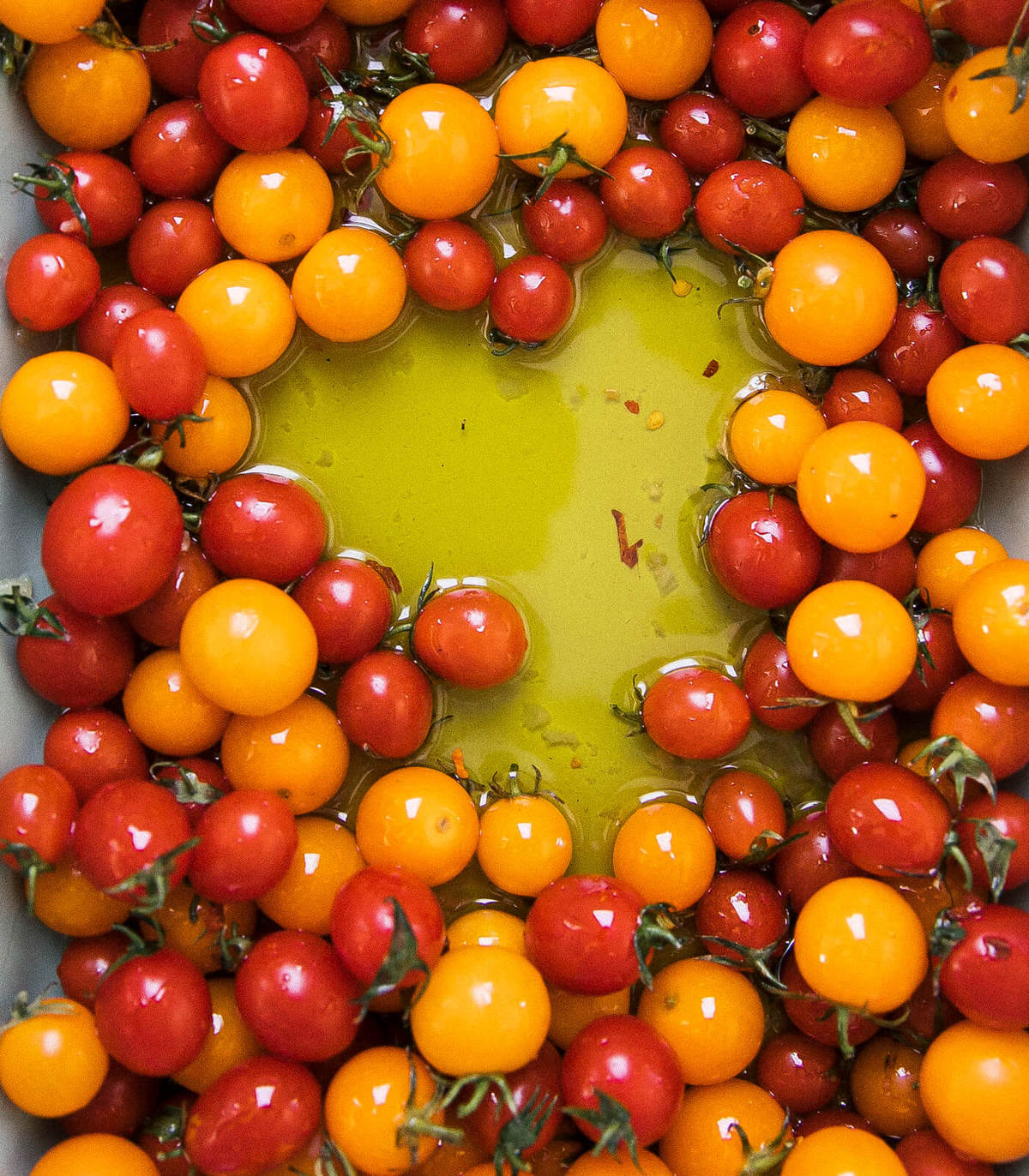 Tomatoes cooked in olive oil. 