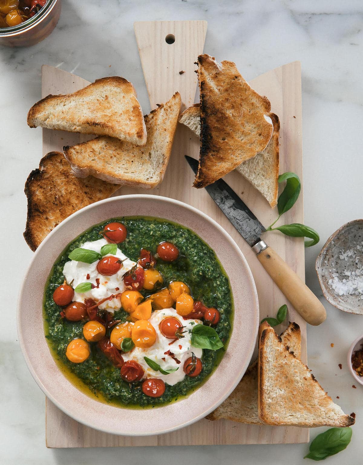 Tomato Confit with Burrata and Pesto