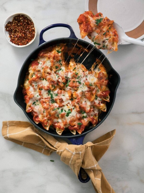 Squash Stuffed Shells with a scoop taken out.