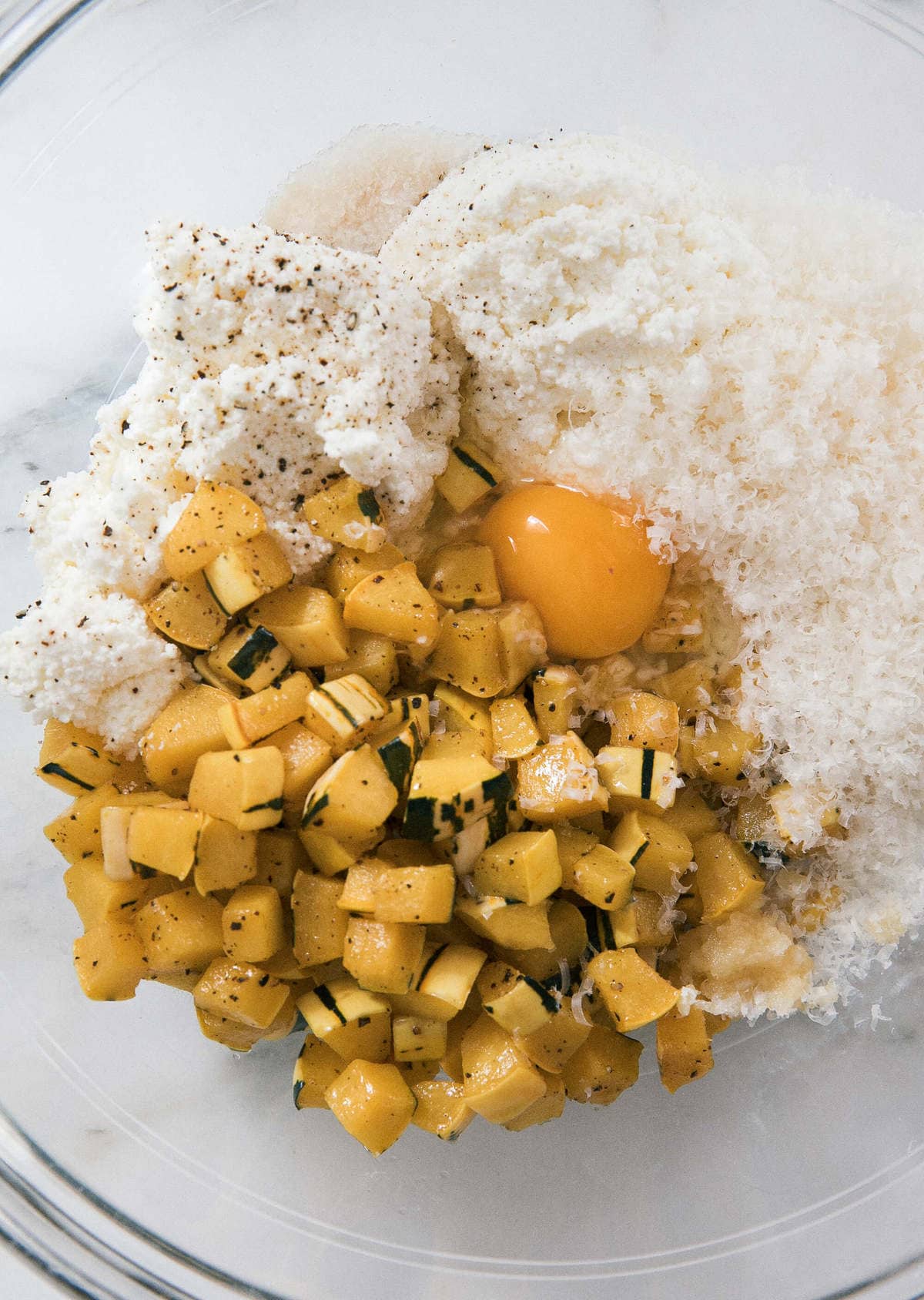 Filling ingredients in a bowl. 