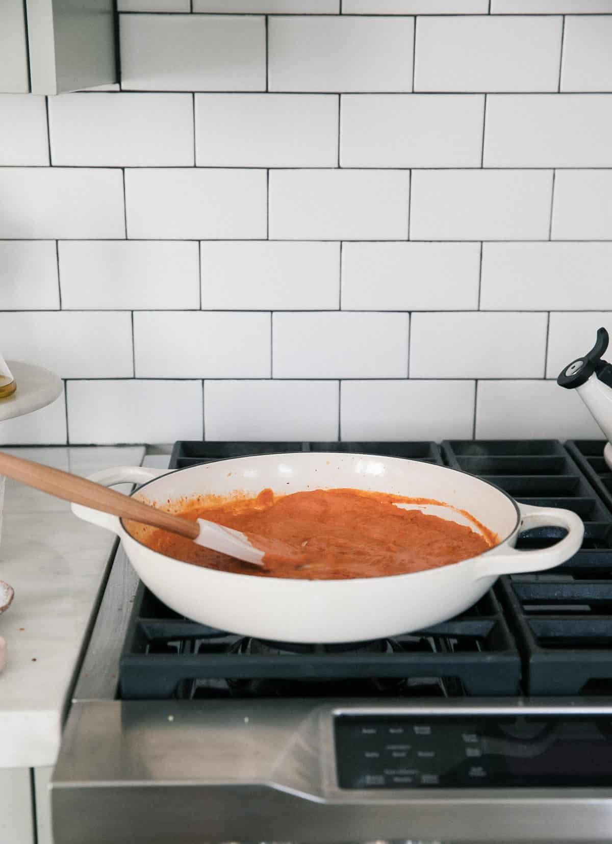 Sauce being cooked in a pan. 