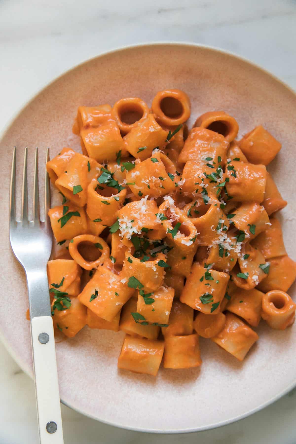 Pasta alla Vodka in a bowl. 