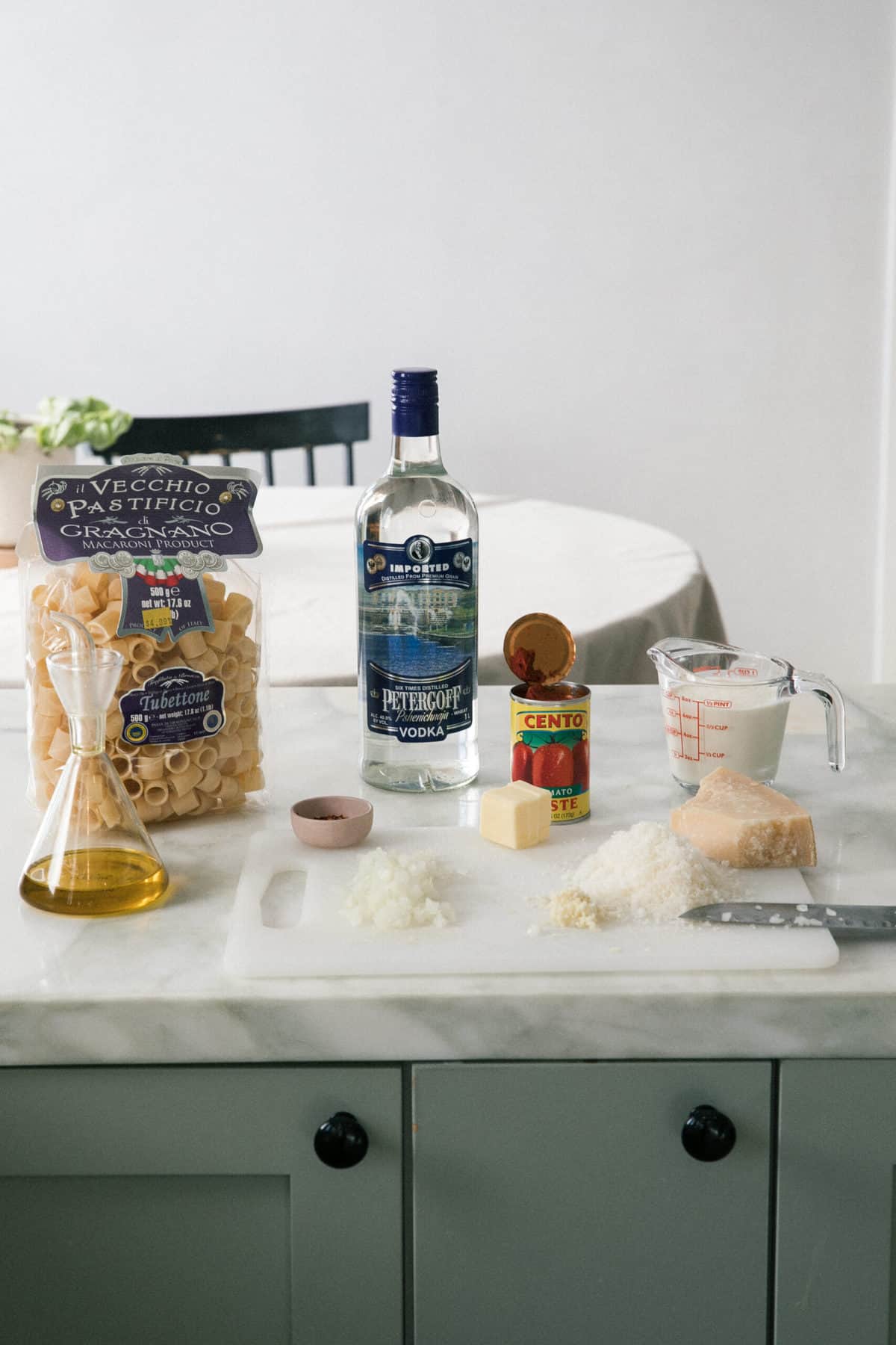 Ingredients for Pasta alla Vodka. 