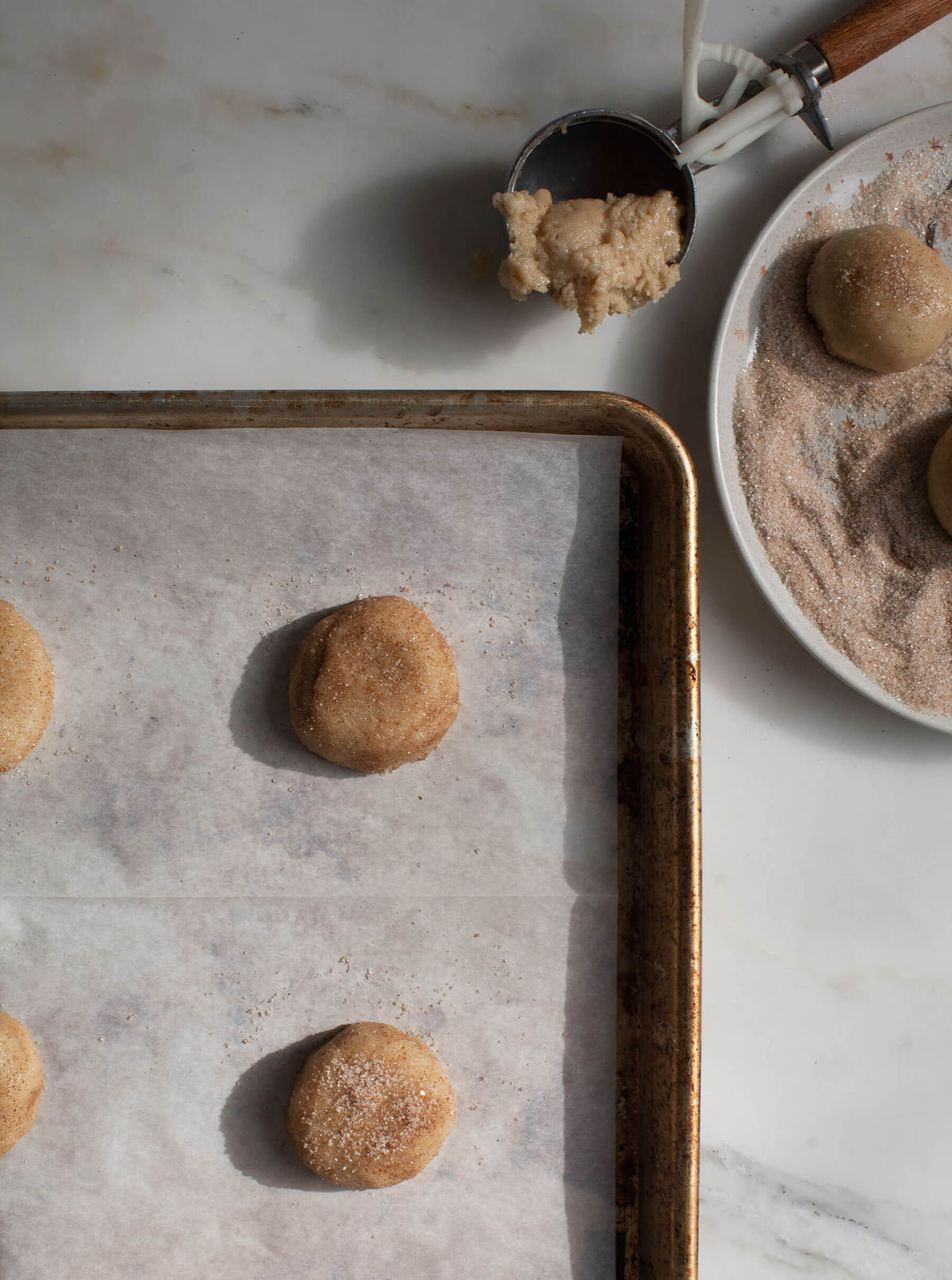 Dough on a baking sheet.