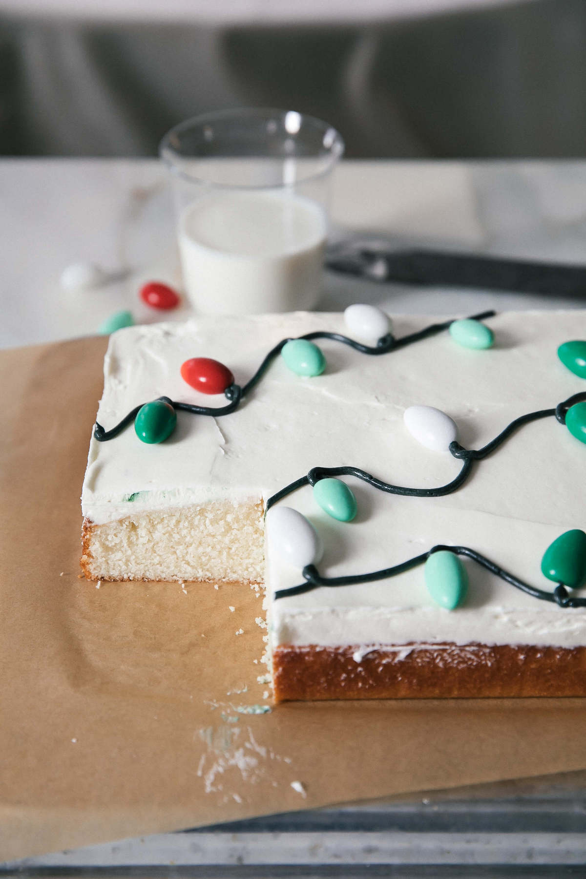 Coquito cake with a slice taken out.