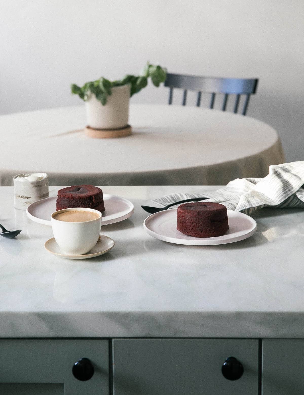 Red Velvet Lava Cakes on plates. 