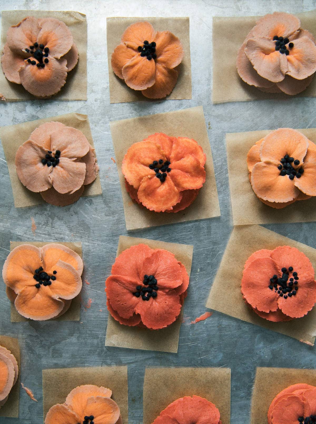 Leaves piped on parchment. 