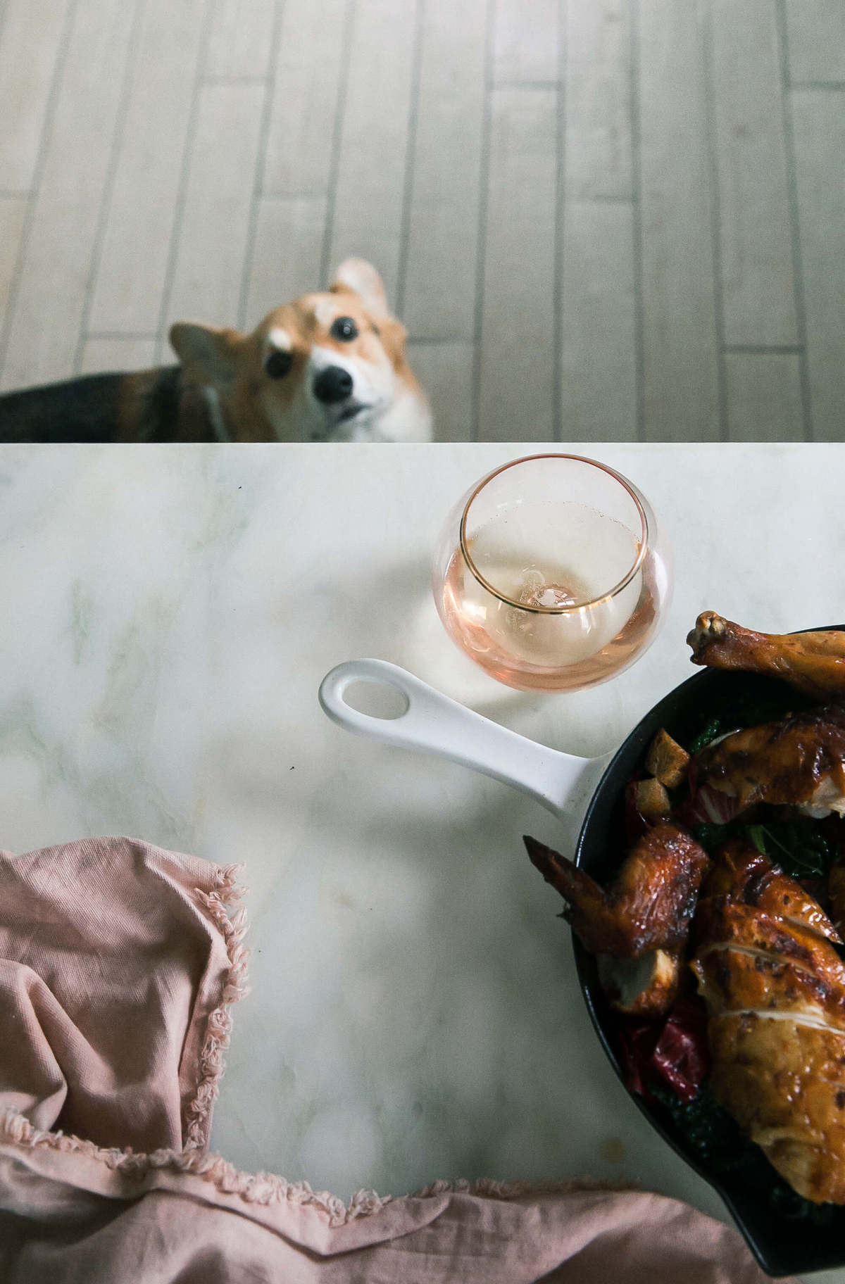 Amelia staring at the pollo a la brasa. 