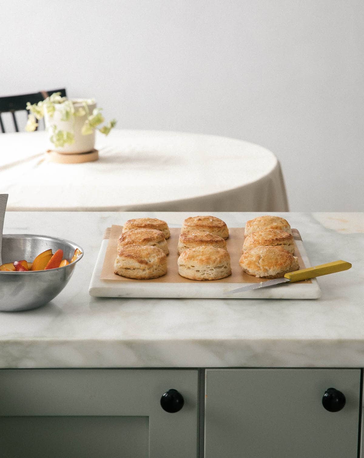 Biscuits about to be sliced. 