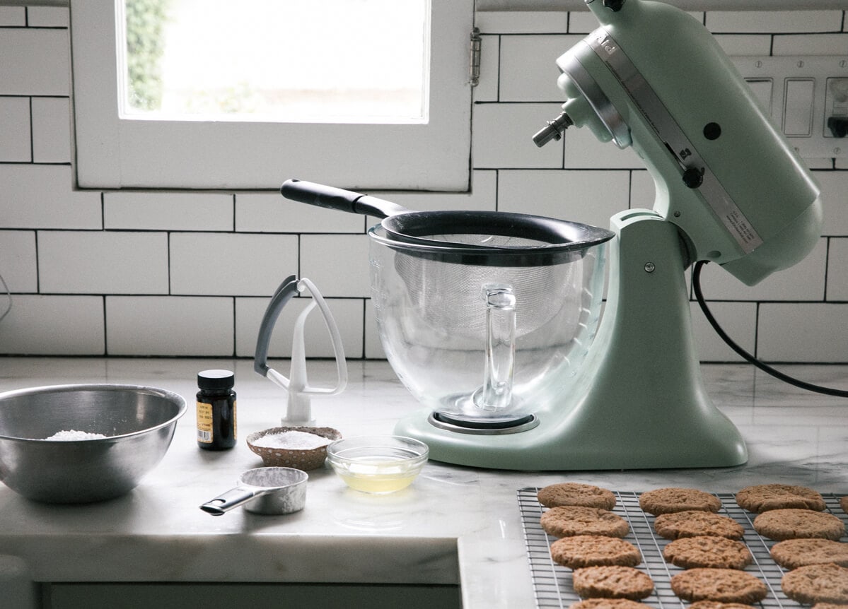 Making the icing in a stand-up mixer. 