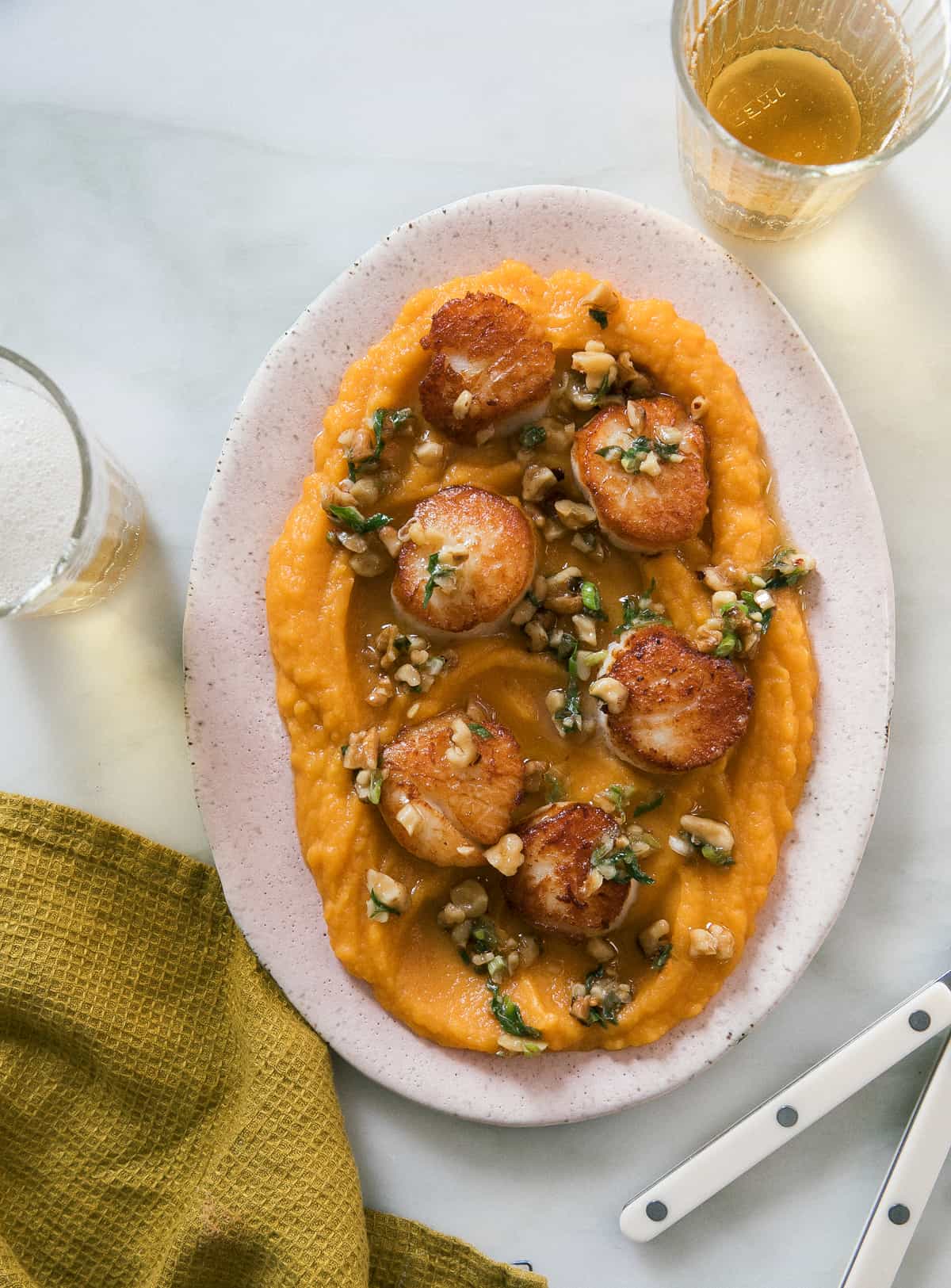 Seared Scallops with Cheesy Acorn Squash Mash