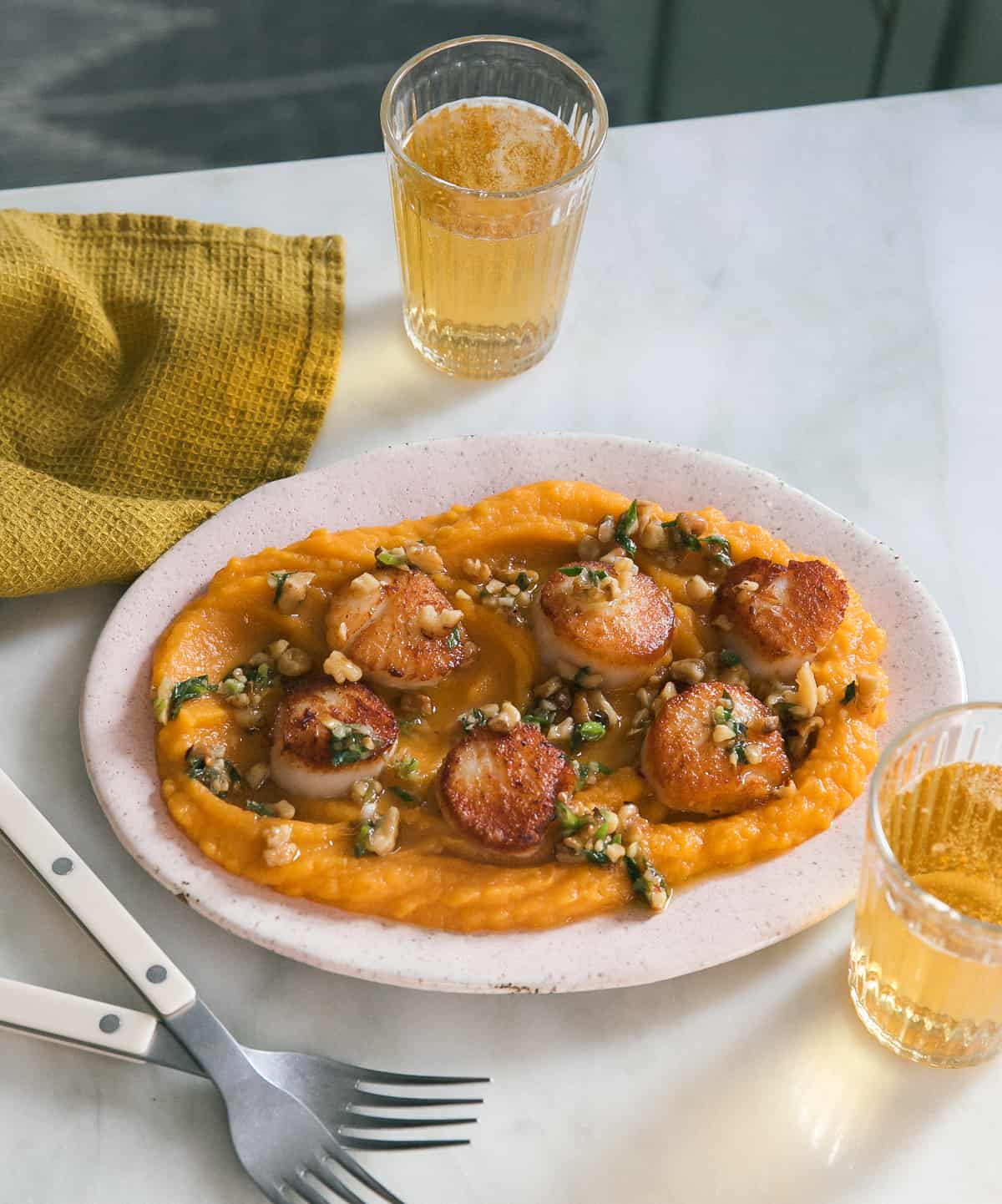 Seared Scallops with Cheesy Acorn Squash Mash