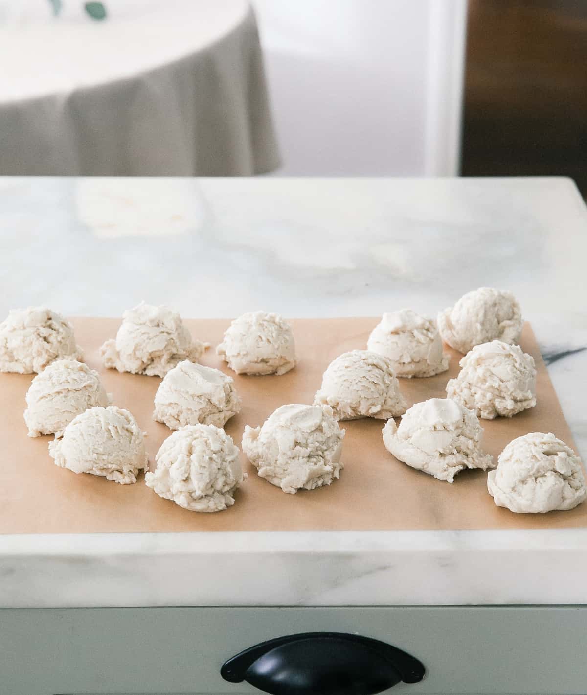 Pupusa dough scooped into portions