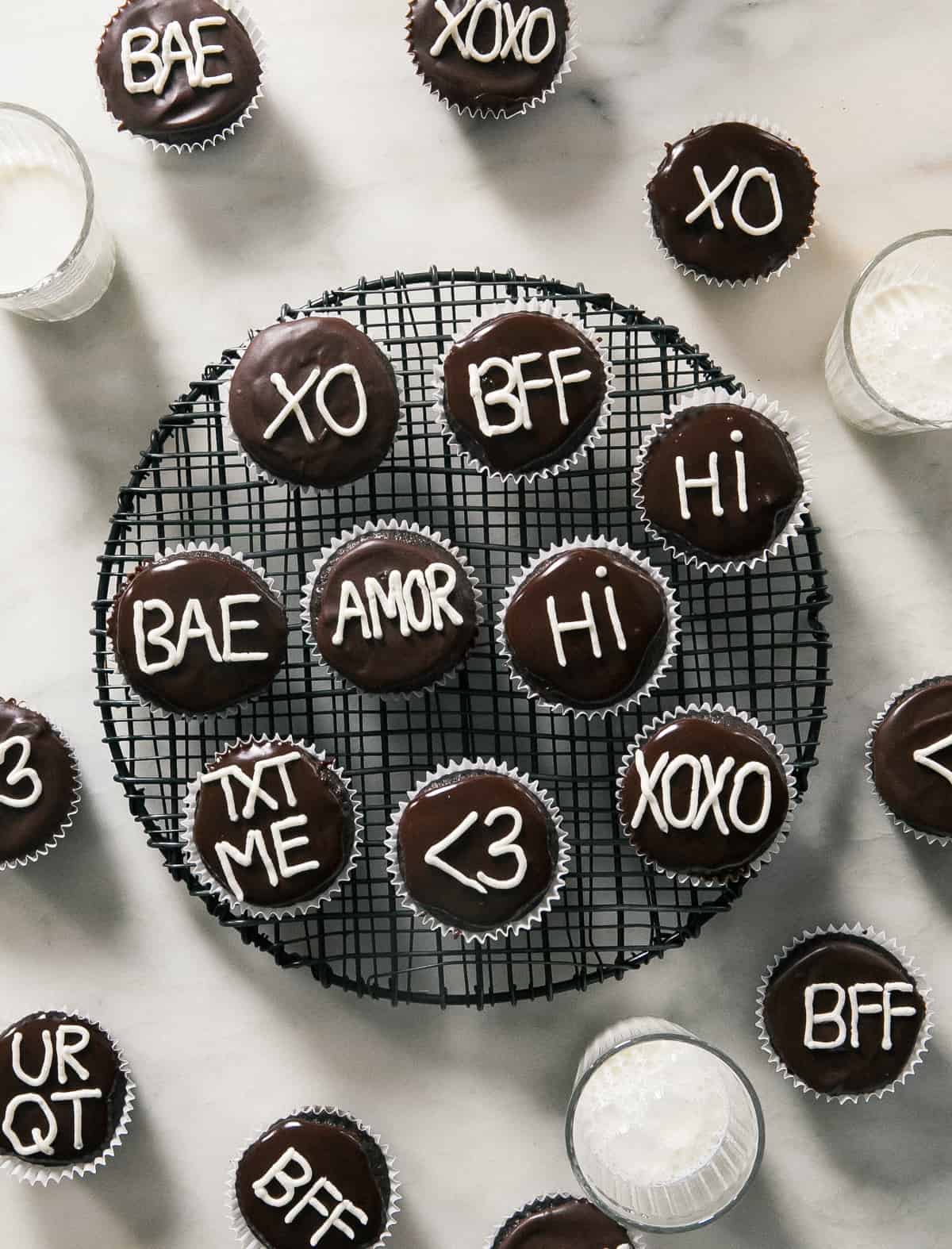 Conversation Cupcakes on cooling rack. 