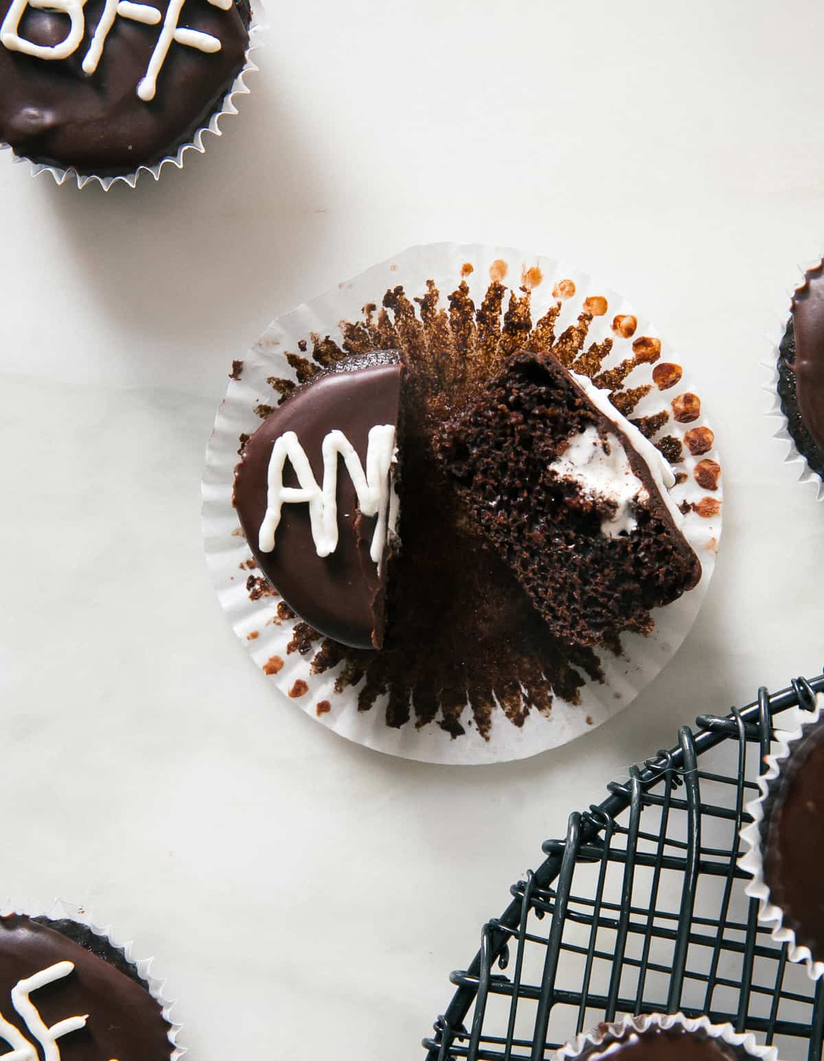 Conversation Cupcake cut in half. 