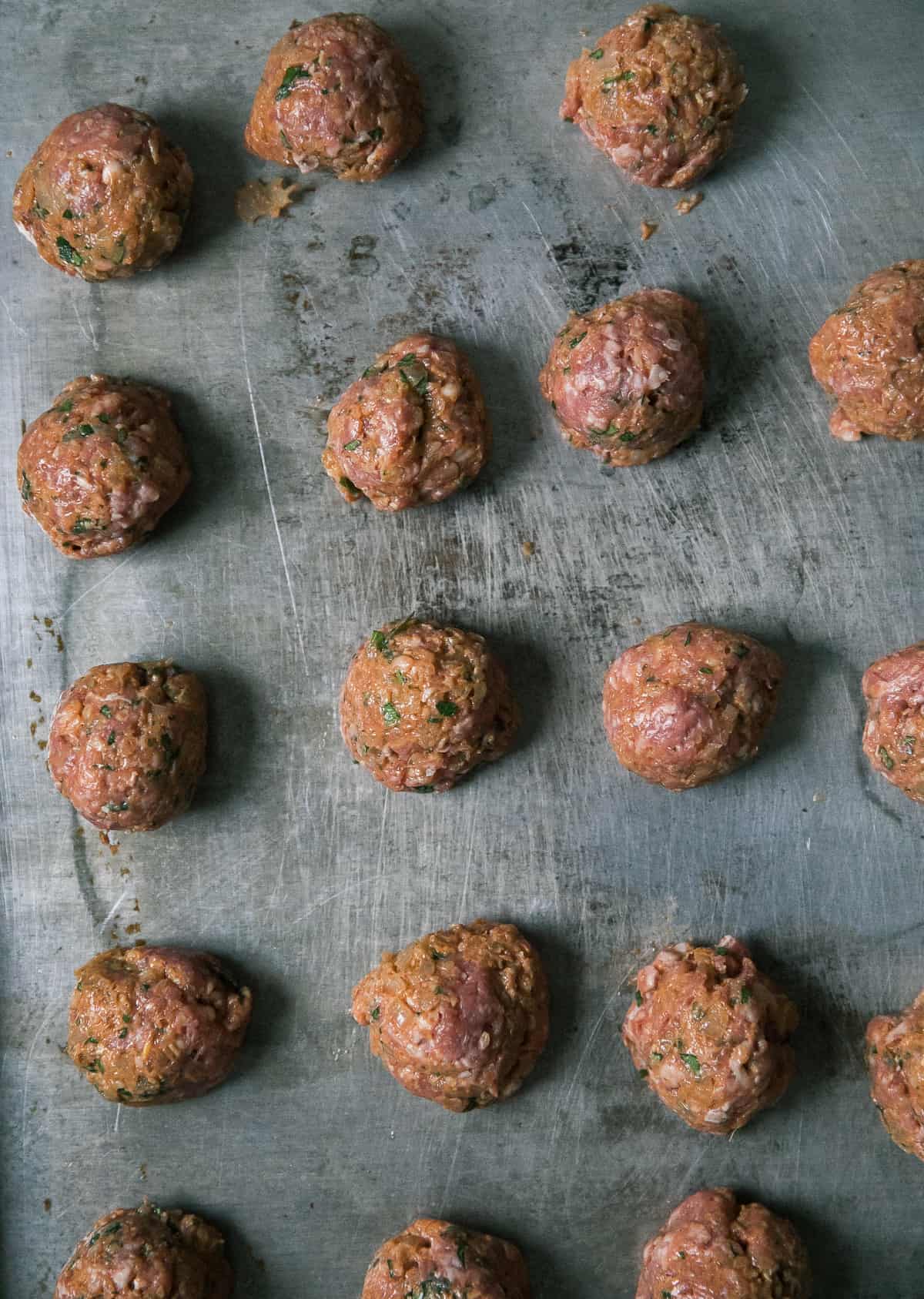 Meatballs on a baking sheet