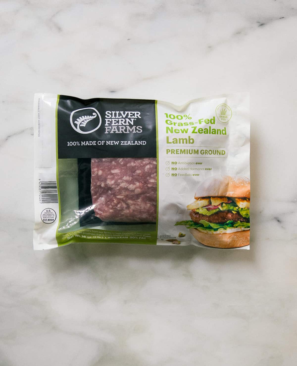 Ground lamb on counter. 