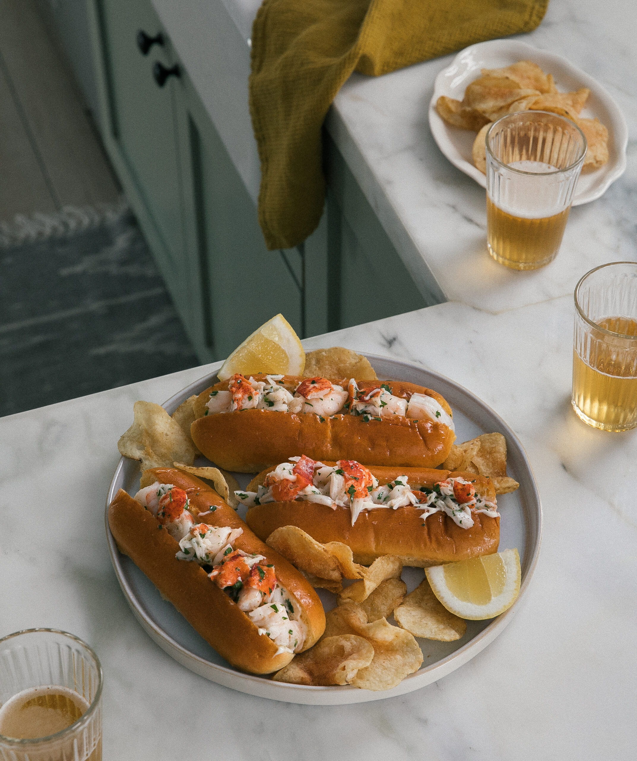 Seafood Rolls on a plate with chips