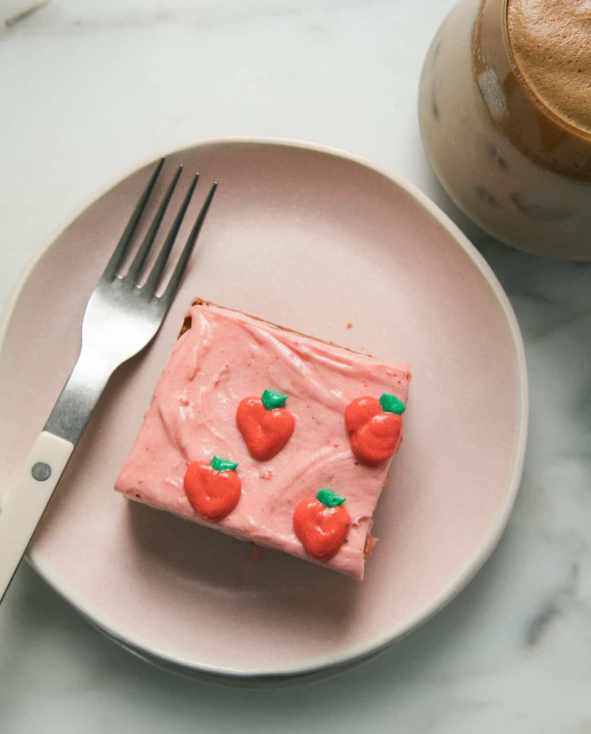 slice of pink strawberry cake