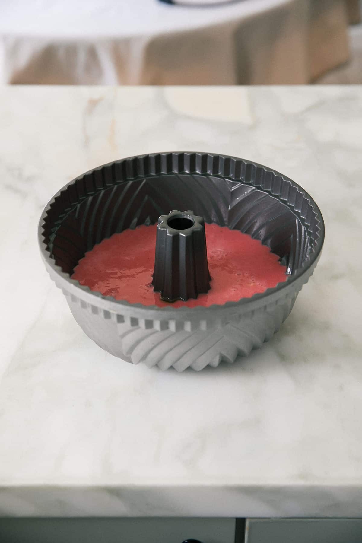 First layer of strawberry in bundt cake