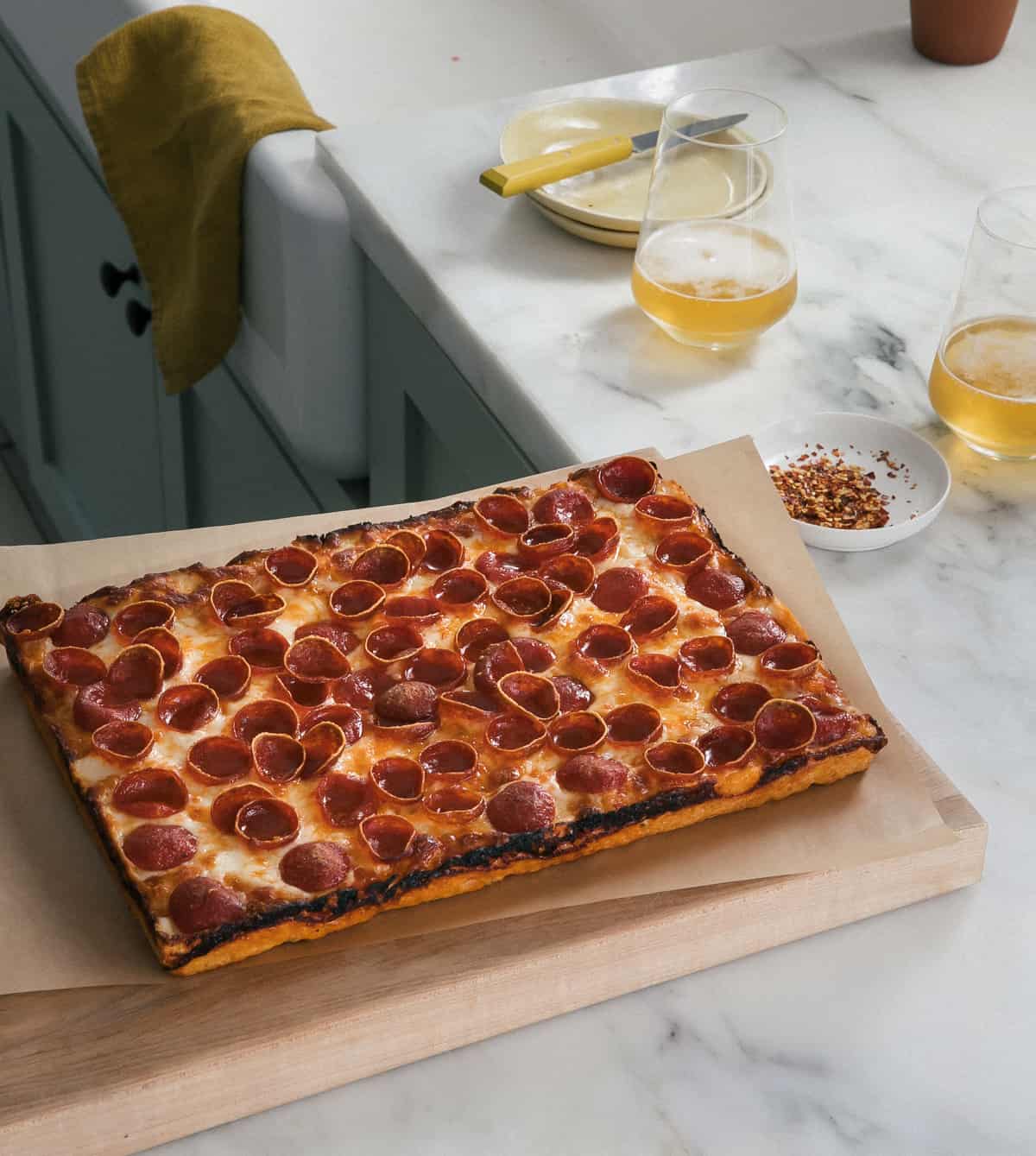 Detroit Pizza Recipe (with Pepperoni)
