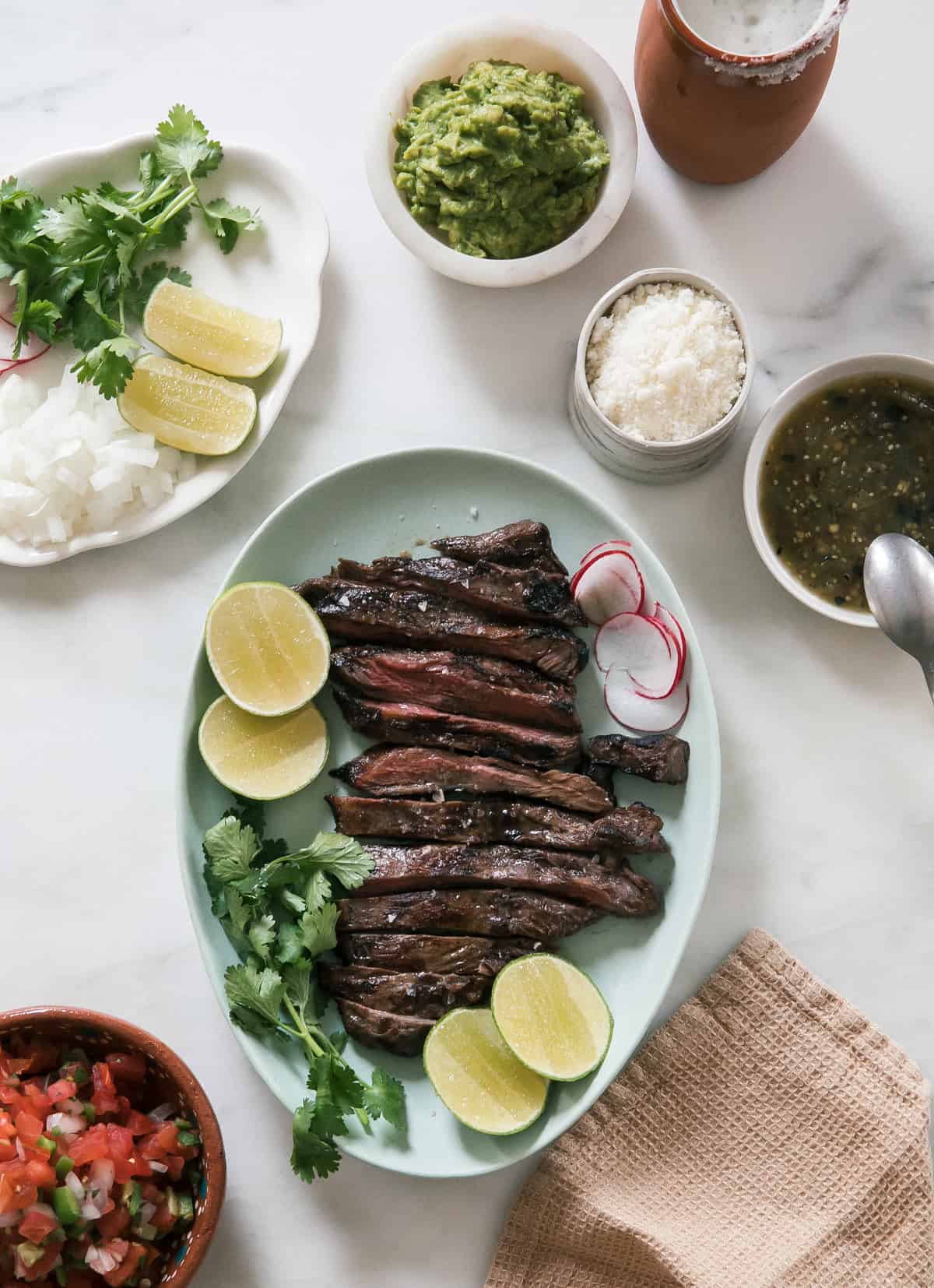 Overhead shot of carne asada plated