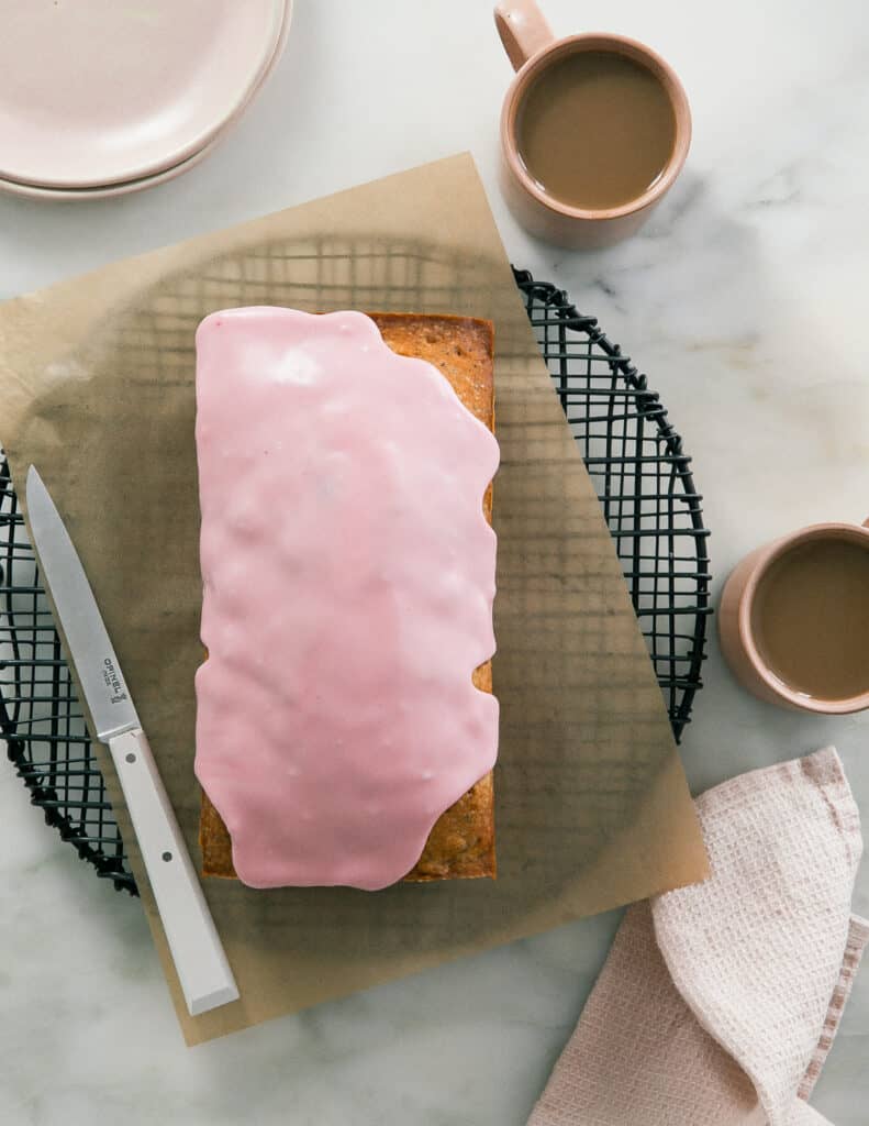 Cranberry Cake on counter overhead