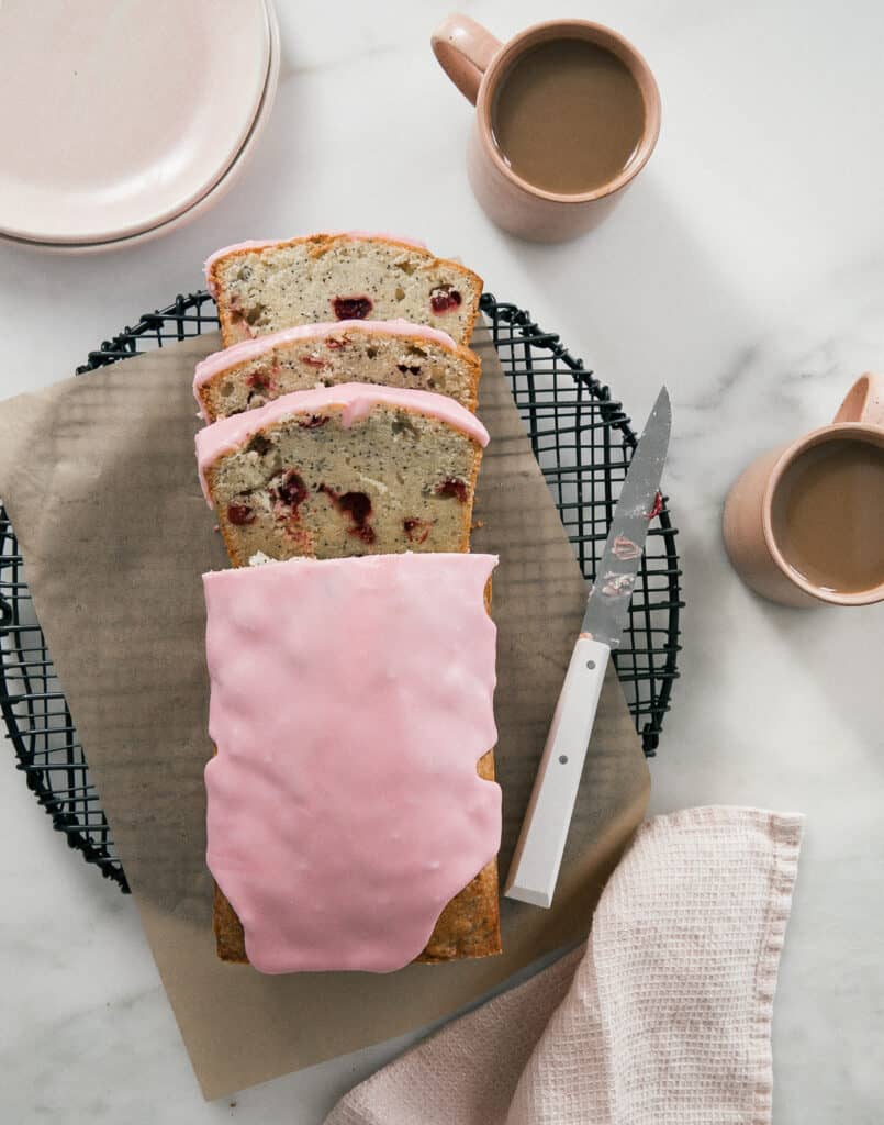 Cranberry Cake with slices. 