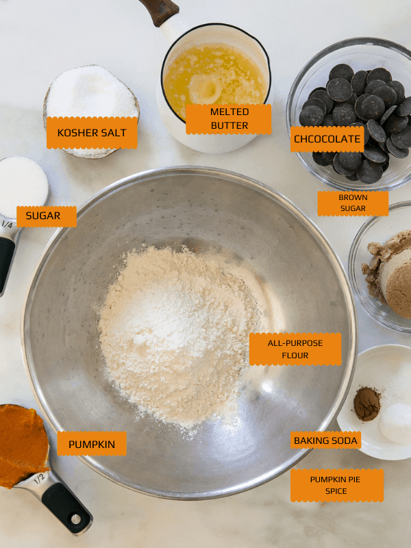 Ingredients for Pumpkin Chocolate Chip Cookies