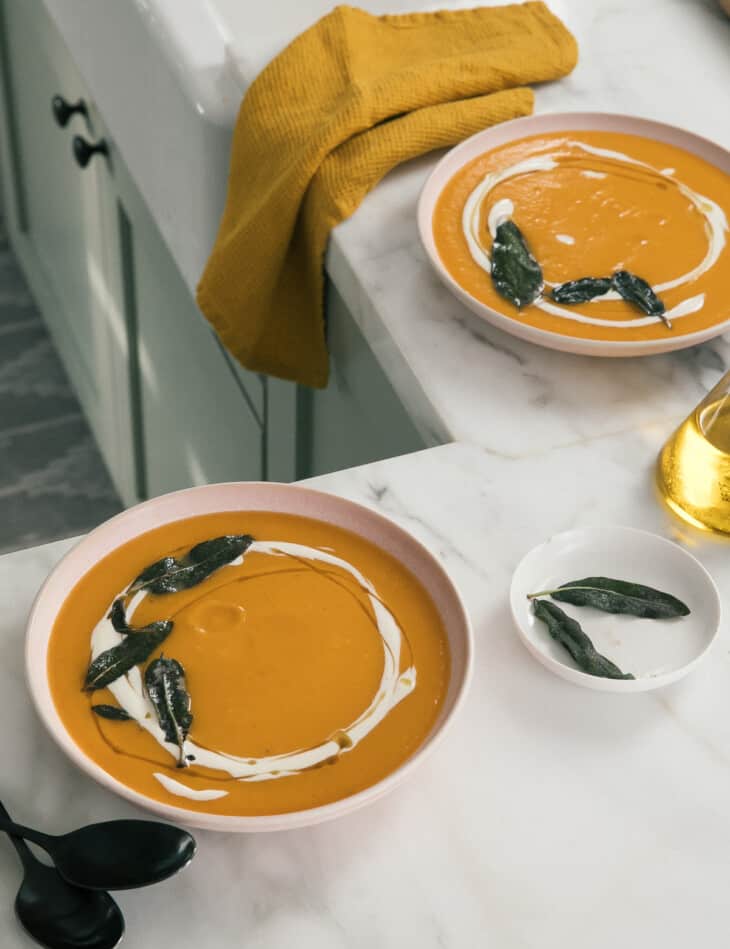 Acorn Squash Soup on counter