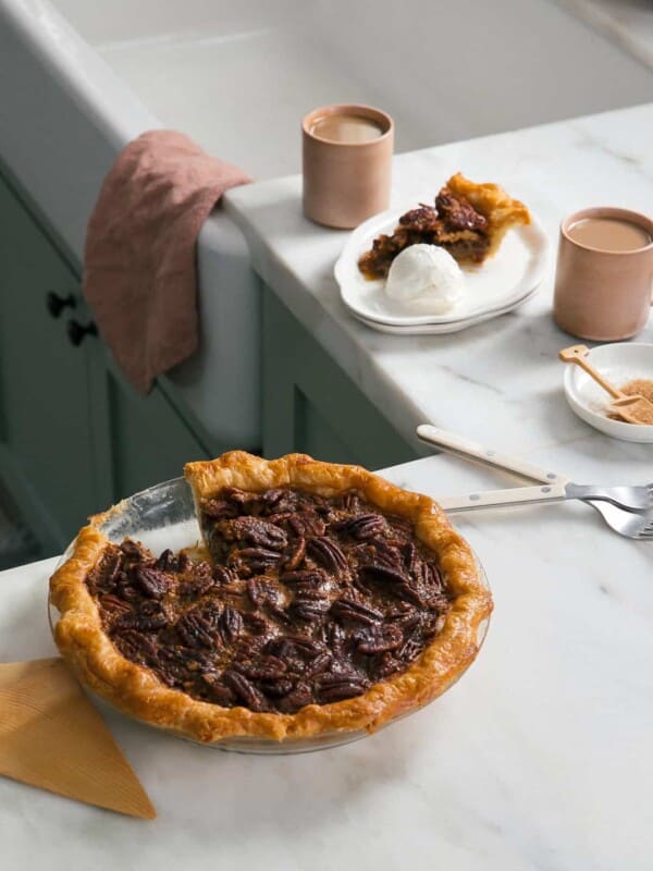 Butter Pecan Pie on counter.