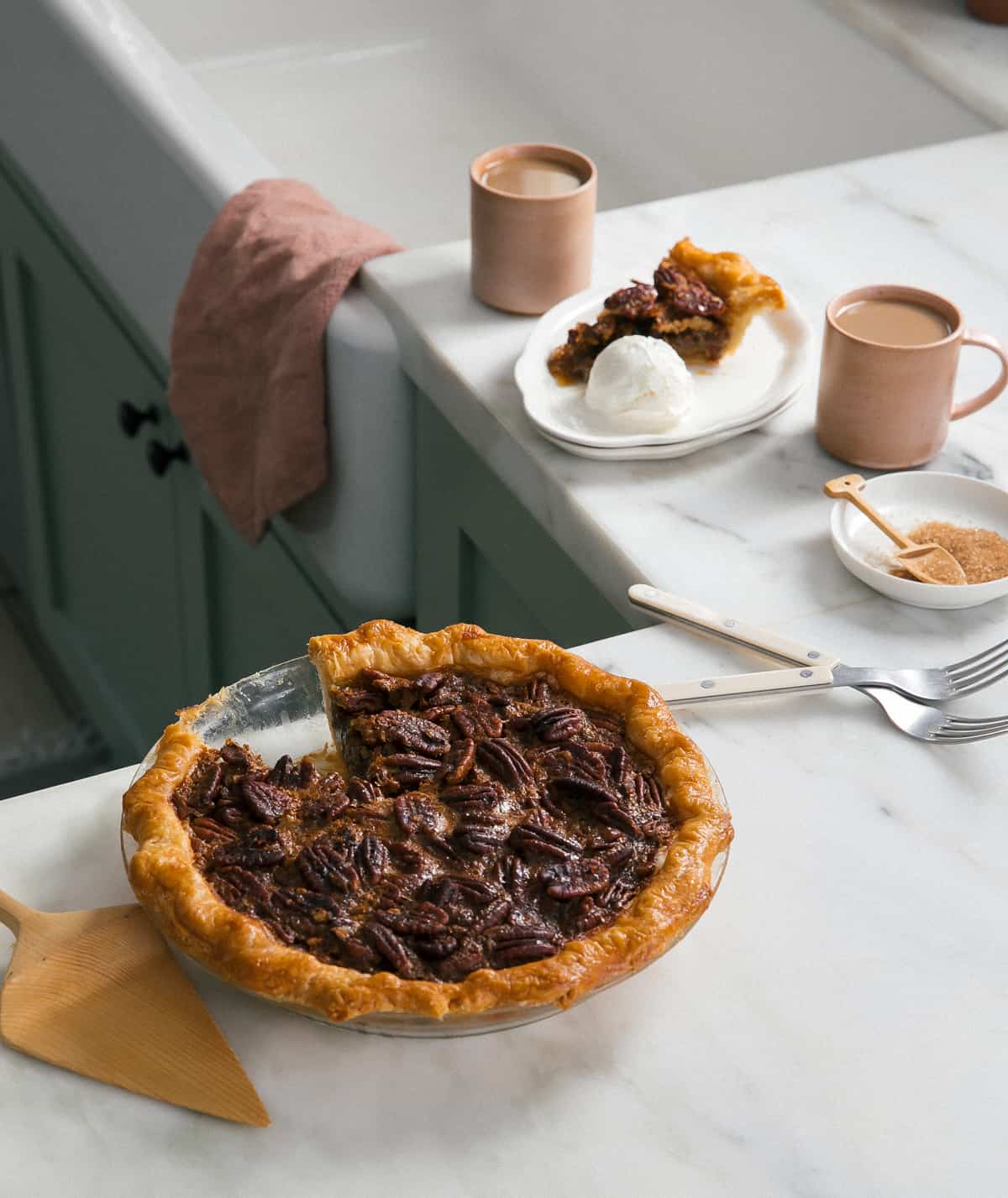 Butter Pecan Pie on counter. 
