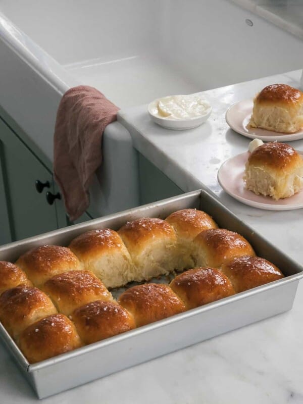 Salted Honey Parker House Rolls on counter