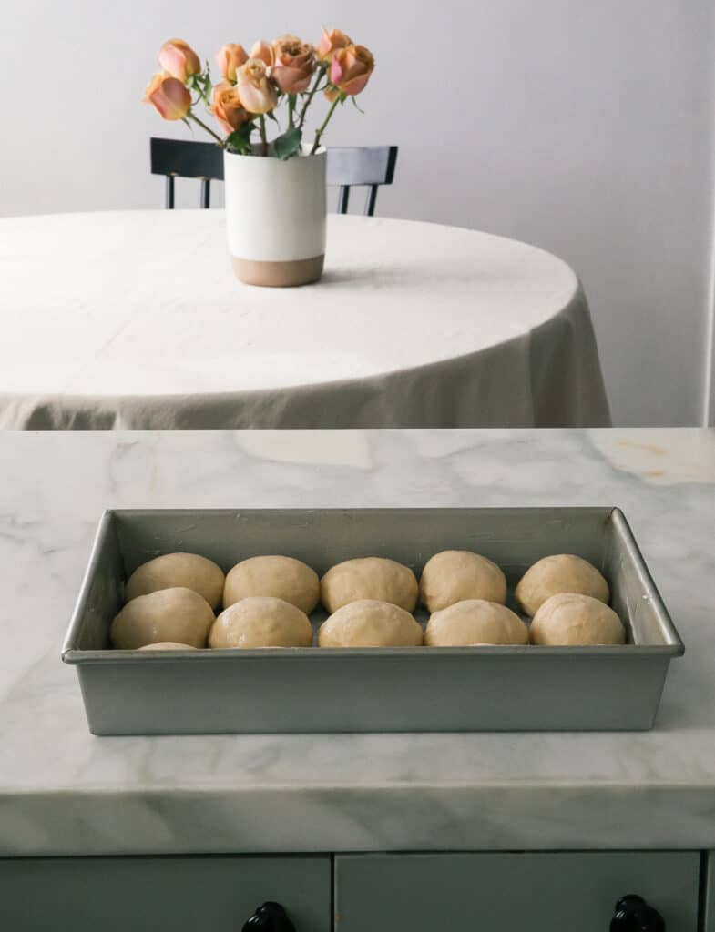 rolls rising in the pan