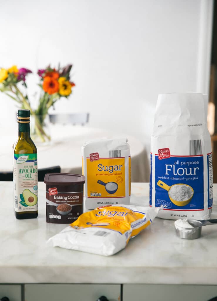 Ingredients for Red Velvet Crinkle Cookies