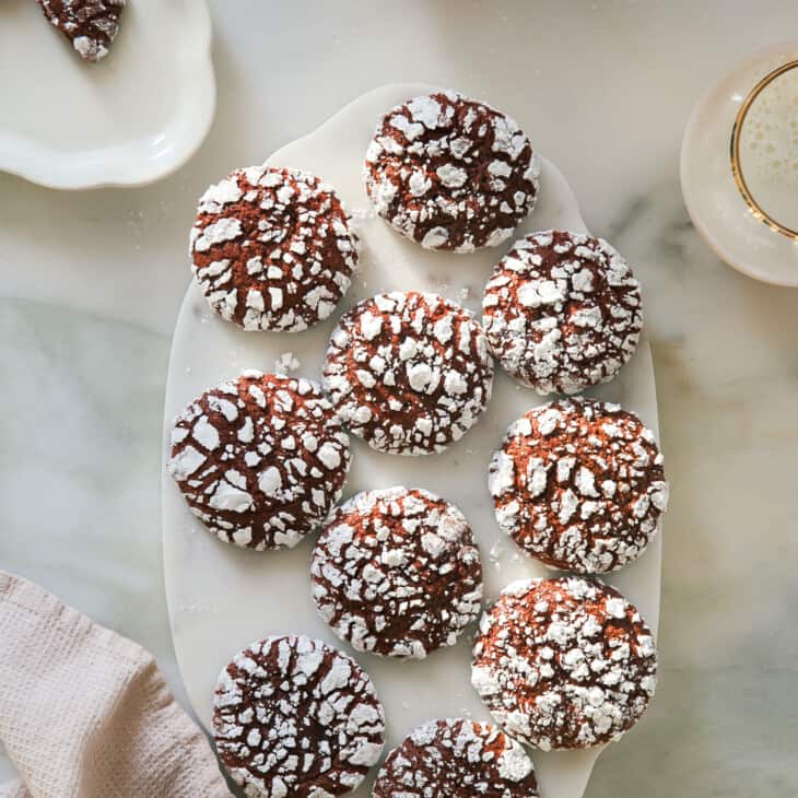 Red Velvet Crinkle Cookies overhead